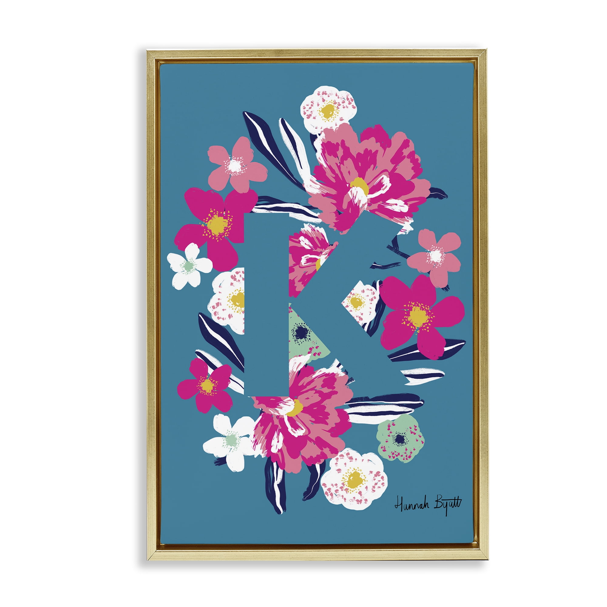 Stupell Industries Floral Bloom Letter K Botanical & Floral Painting Gold Floater Framed Art Print Wall Art, 17 x 25