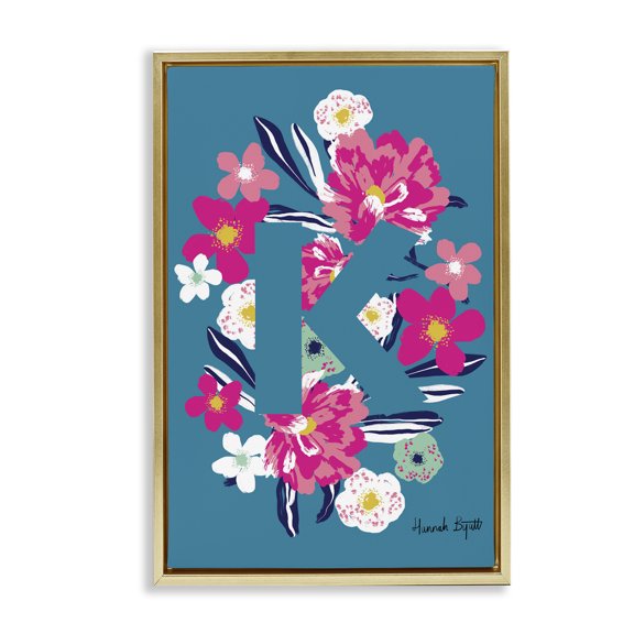 Stupell Industries Floral Bloom Letter K Botanical & Floral Painting Gold Floater Framed Art Print Wall Art, 21 x 31