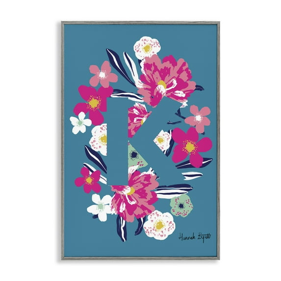 Stupell Industries Floral Bloom Letter K Botanical & Floral Painting Gray Framed Art Print Wall Art, 12 x 18