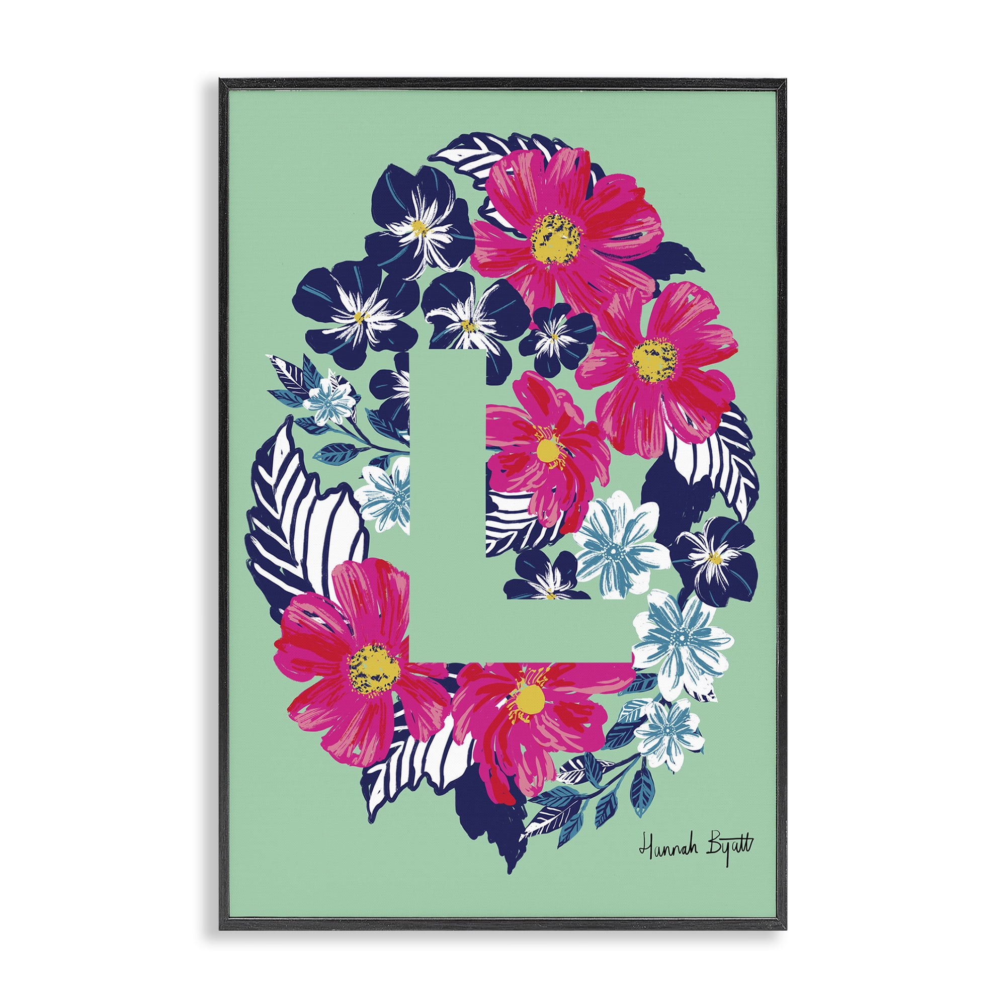 Stupell Industries Floral Bloom Letter L Botanical & Floral Painting Black Framed Art Print Wall Art, 12 x 18