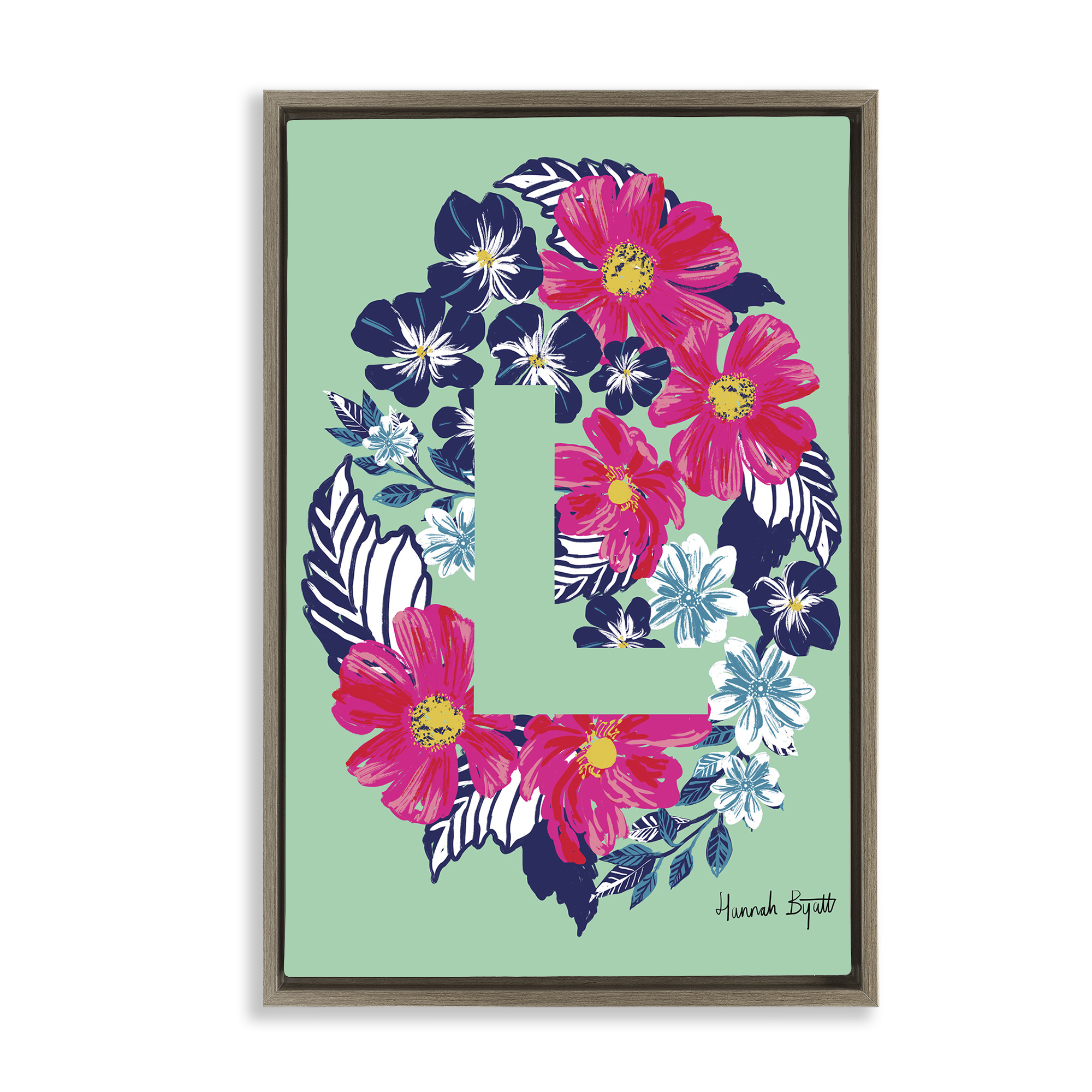 Stupell Industries Floral Bloom Letter L Botanical & Floral Painting Brown Floater Framed Art Print Wall Art, 17 x 25