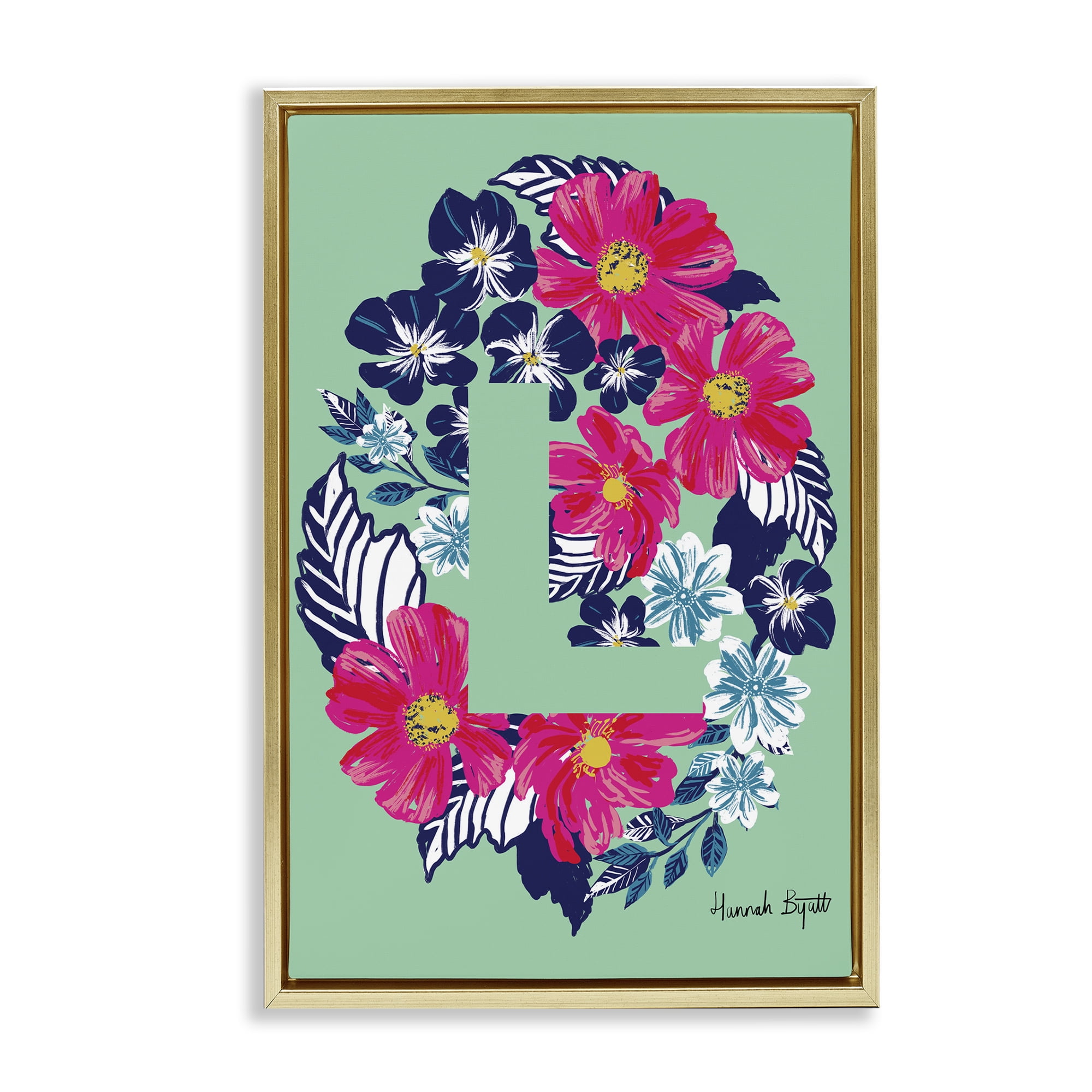Stupell Industries Floral Bloom Letter L Botanical & Floral Painting Gold Floater Framed Art Print Wall Art, 21 x 31
