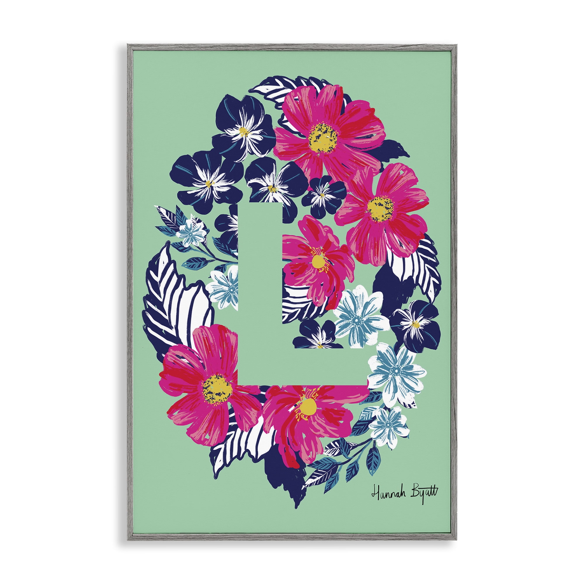 Stupell Industries Floral Bloom Letter L Botanical & Floral Painting Gray Framed Art Print Wall Art, 20 x 30