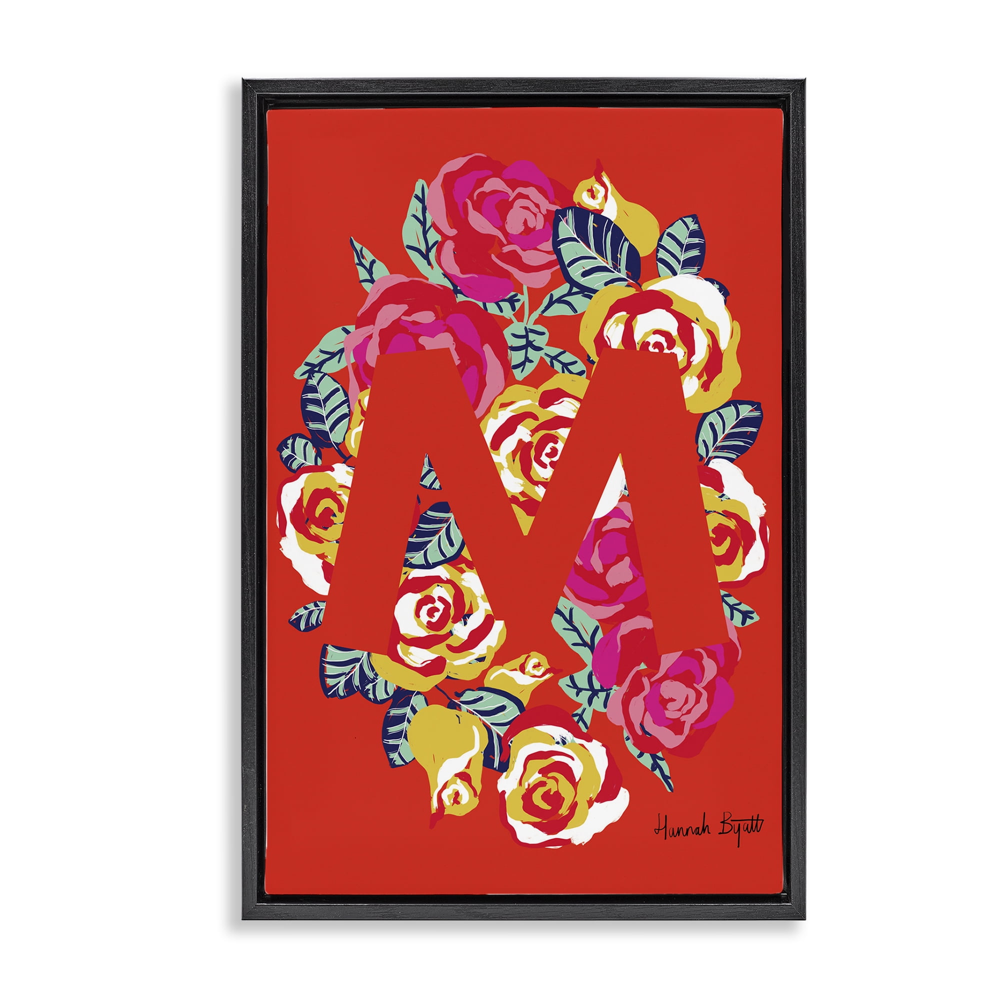 Stupell Industries Floral Bloom Letter M Botanical & Floral Painting Black Floater Framed Art Print Wall Art, 17 x 25