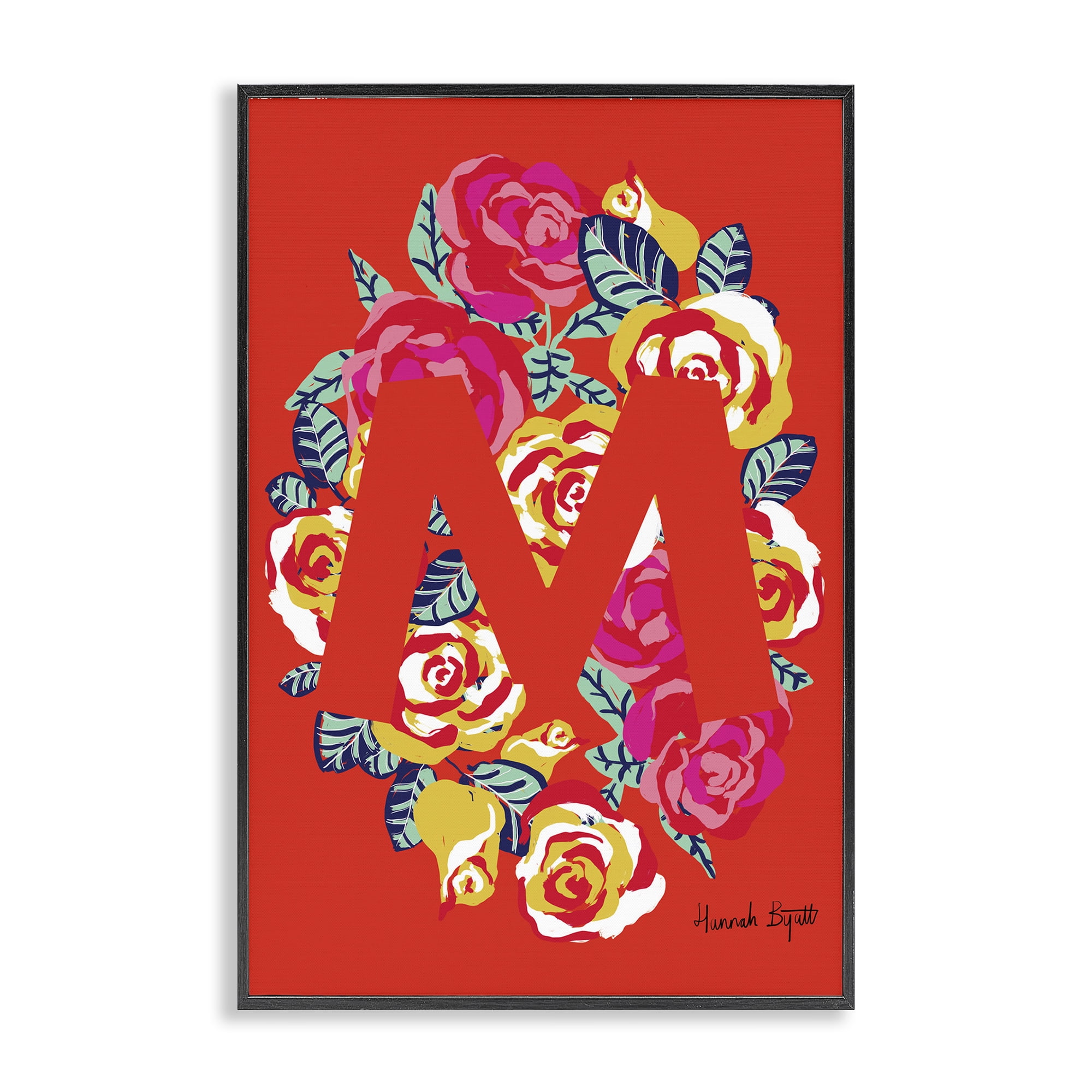 Stupell Industries Floral Bloom Letter M Botanical & Floral Painting Black Framed Art Print Wall Art, 20 x 30