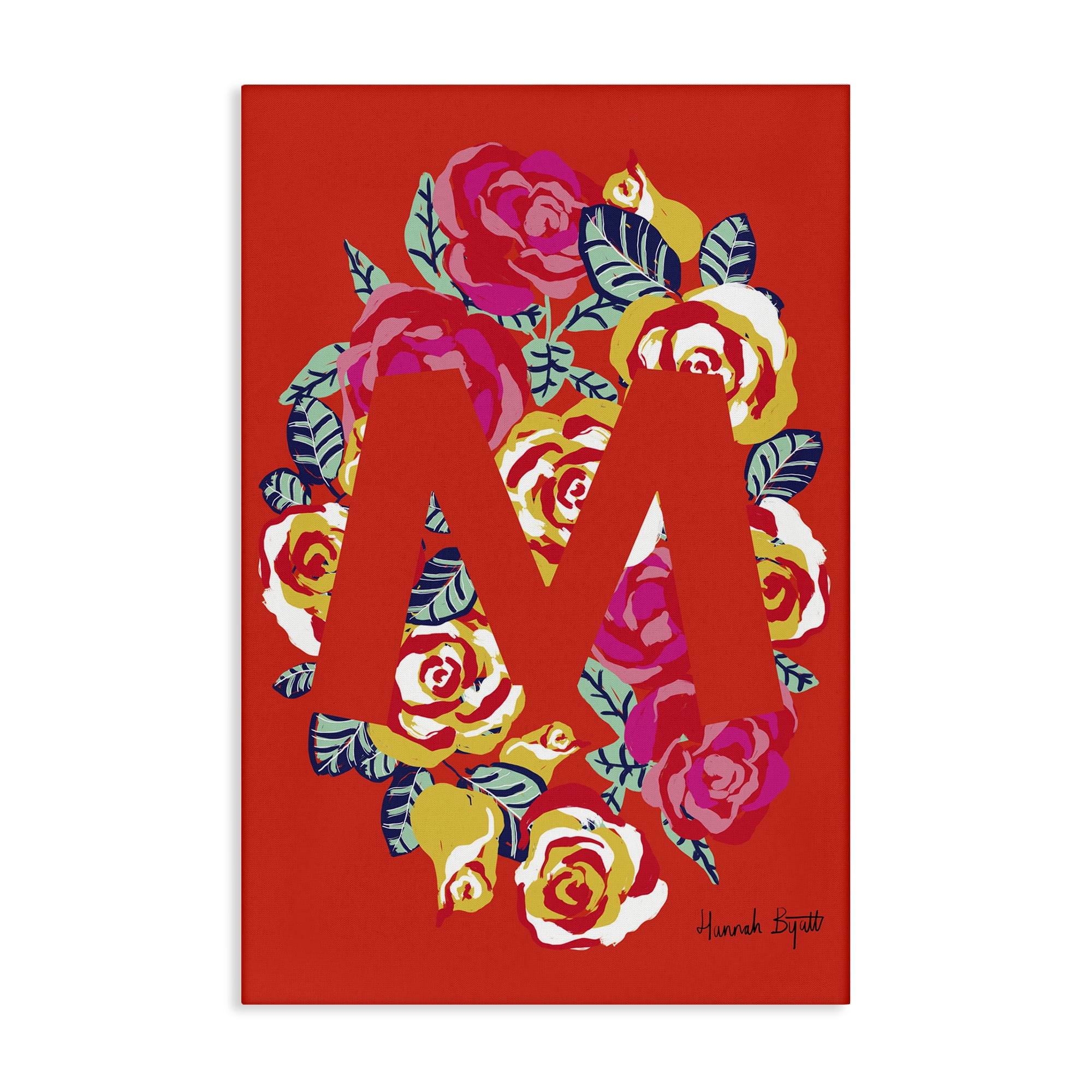 Stupell Industries Floral Bloom Letter M Botanical & Floral Painting Gallery Wrapped Canvas Art Print Wall Art, 20 x 30