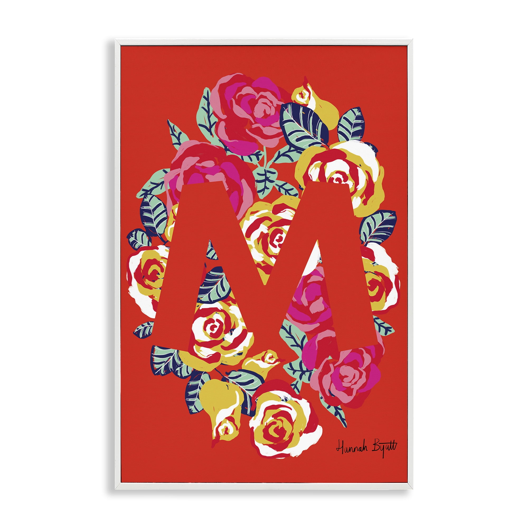 Stupell Industries Floral Bloom Letter M Botanical & Floral Painting White Framed Art Print Wall Art, 20 x 30