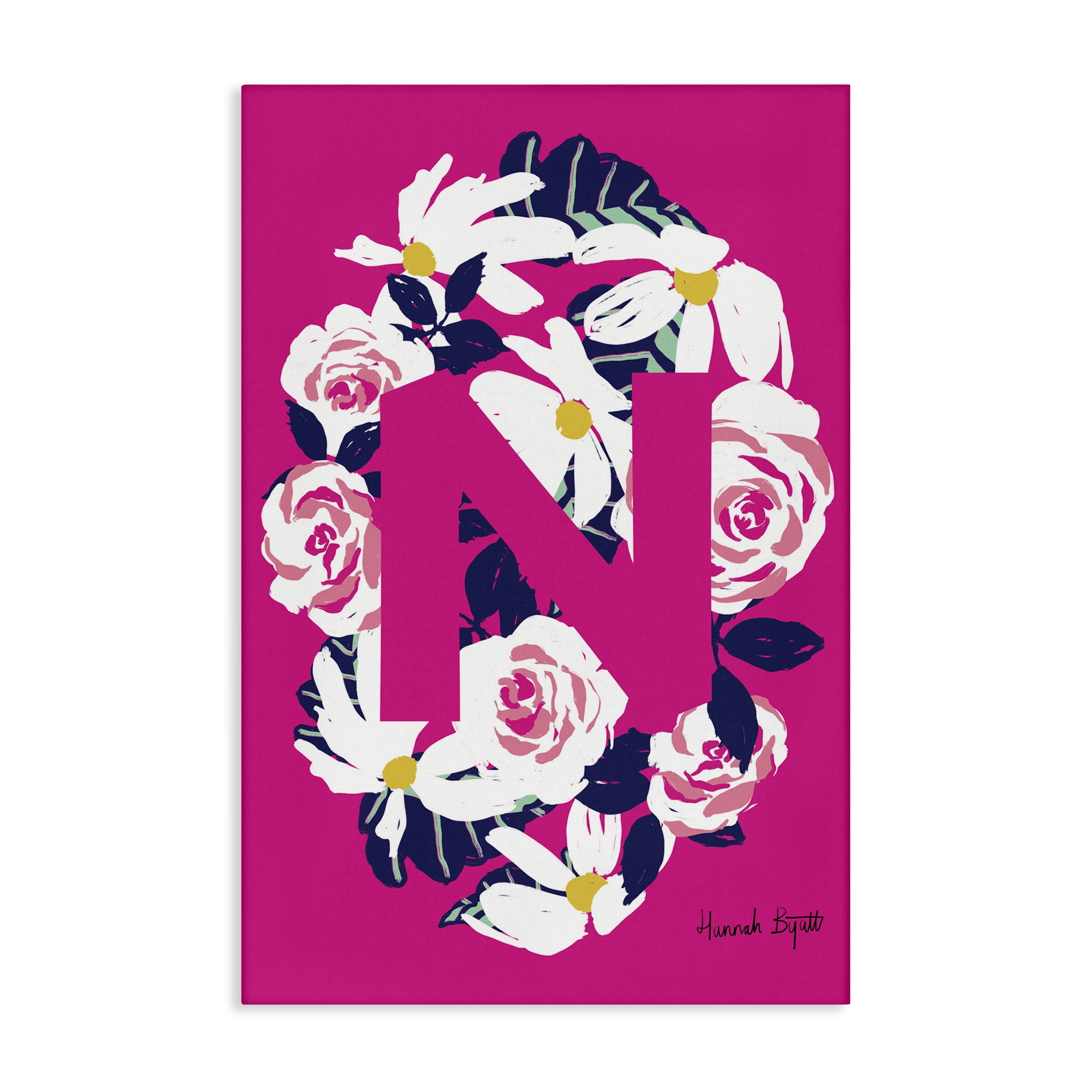 Stupell Industries Floral Bloom Letter N Botanical & Floral Painting Gallery Wrapped Canvas Art Print Wall Art, 24 x 36