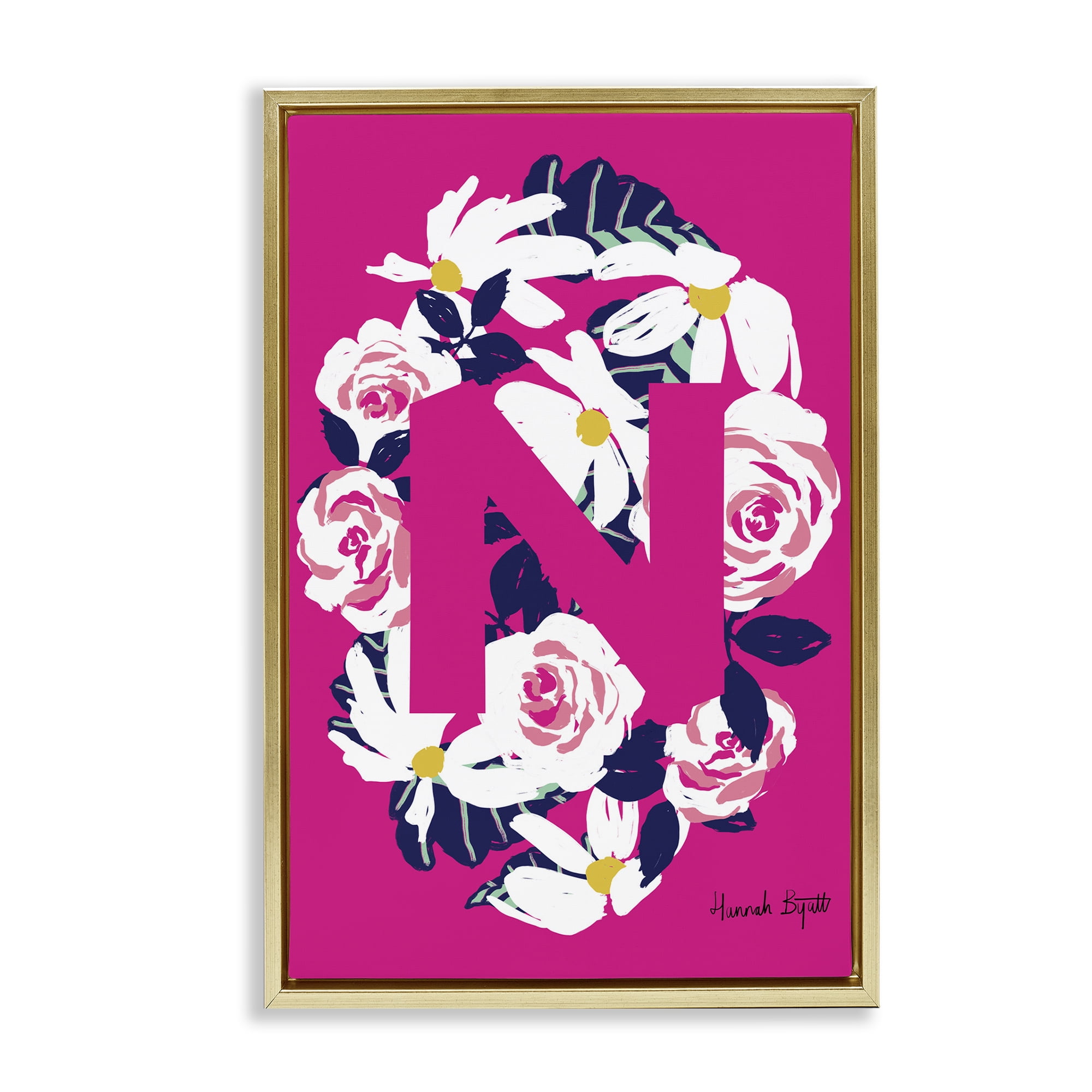 Stupell Industries Floral Bloom Letter N Botanical & Floral Painting Gold Floater Framed Art Print Wall Art, 21 x 31