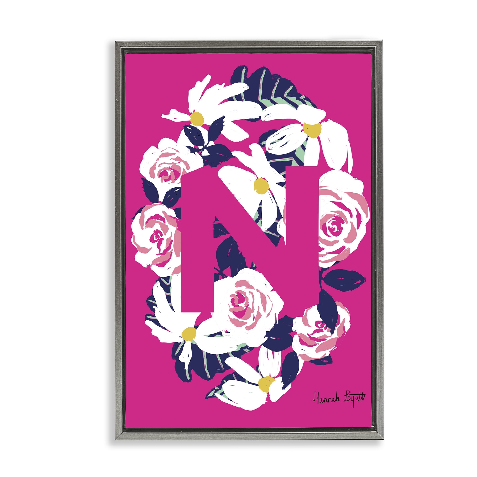 Stupell Industries Floral Bloom Letter N Botanical & Floral Painting Gray Floater Framed Art Print Wall Art, 21 x 31