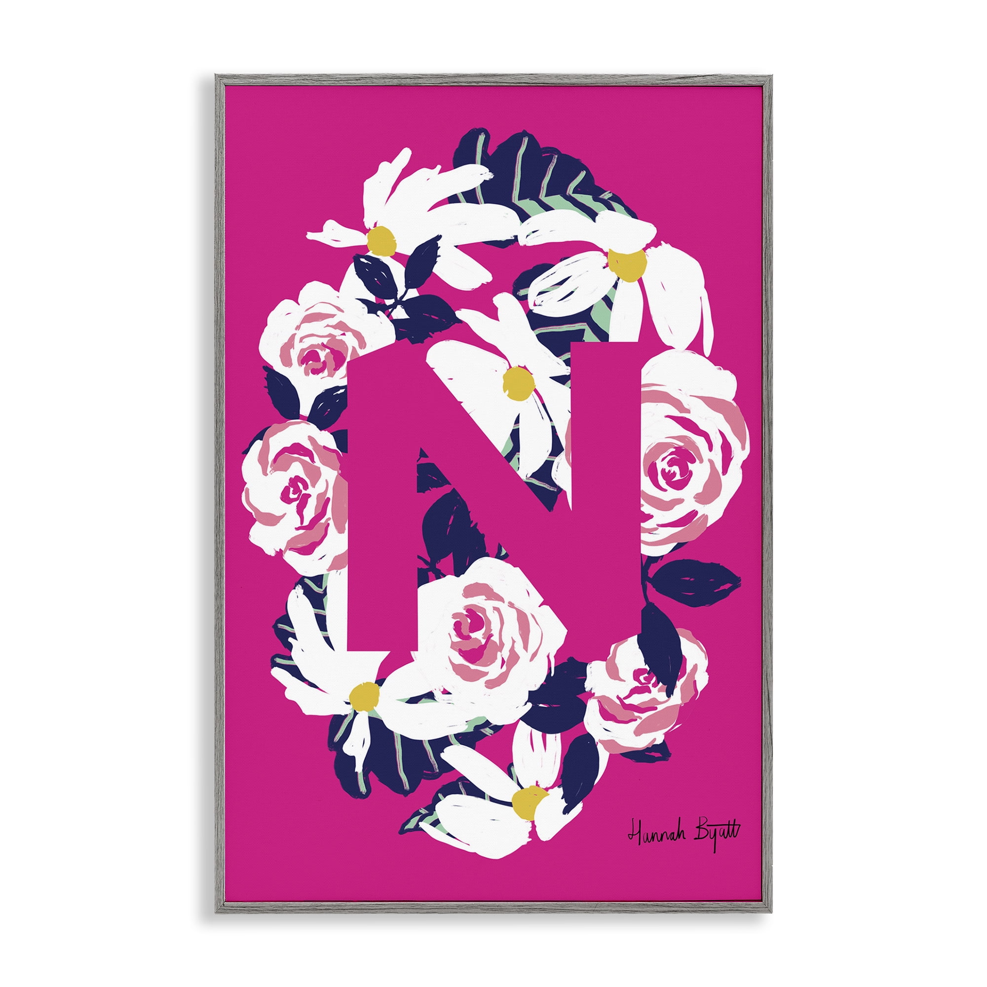 Stupell Industries Floral Bloom Letter N Botanical & Floral Painting Gray Framed Art Print Wall Art, 20 x 30