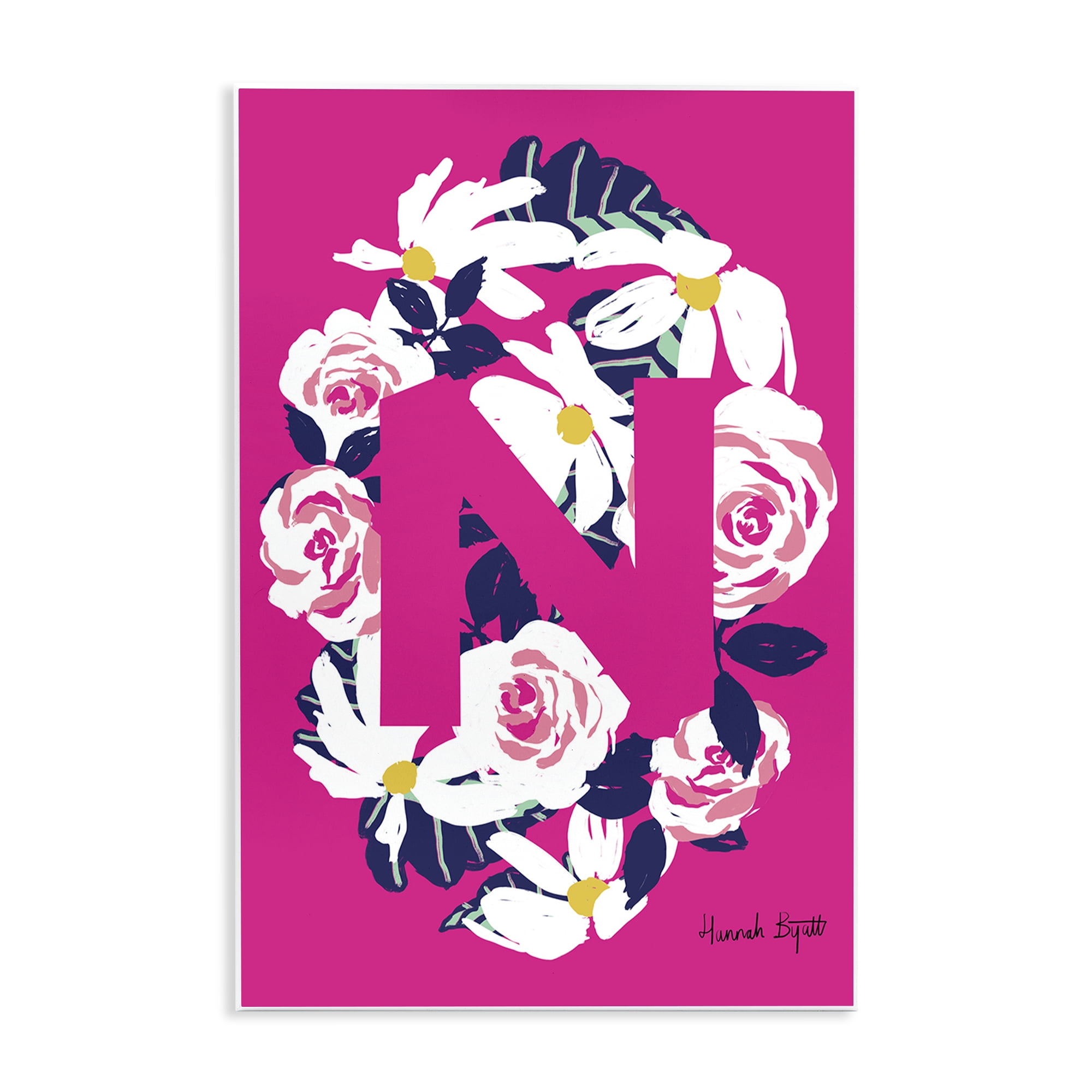 Floral Bloom Letter N Pink MDF Wood Wall Plaque