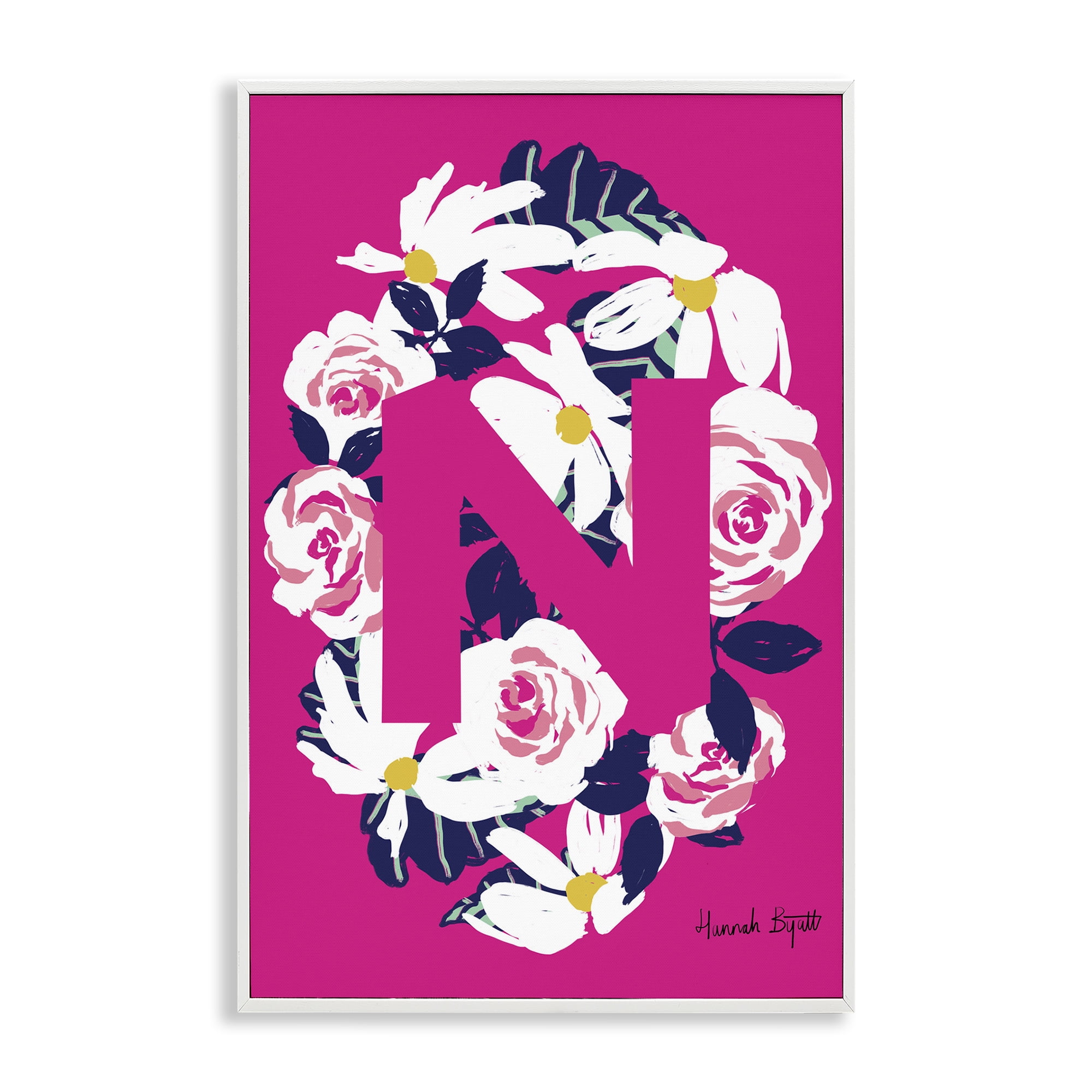 Stupell Industries Floral Bloom Letter N Botanical & Floral Painting White Framed Art Print Wall Art, 20 x 30