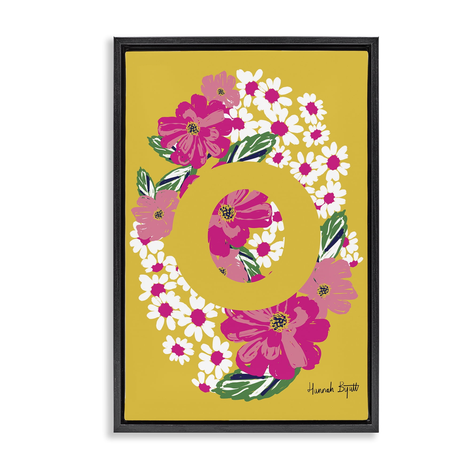 Stupell Industries Floral Bloom Letter O Botanical & Floral Painting Black Floater Framed Art Print Wall Art, 21 x 31