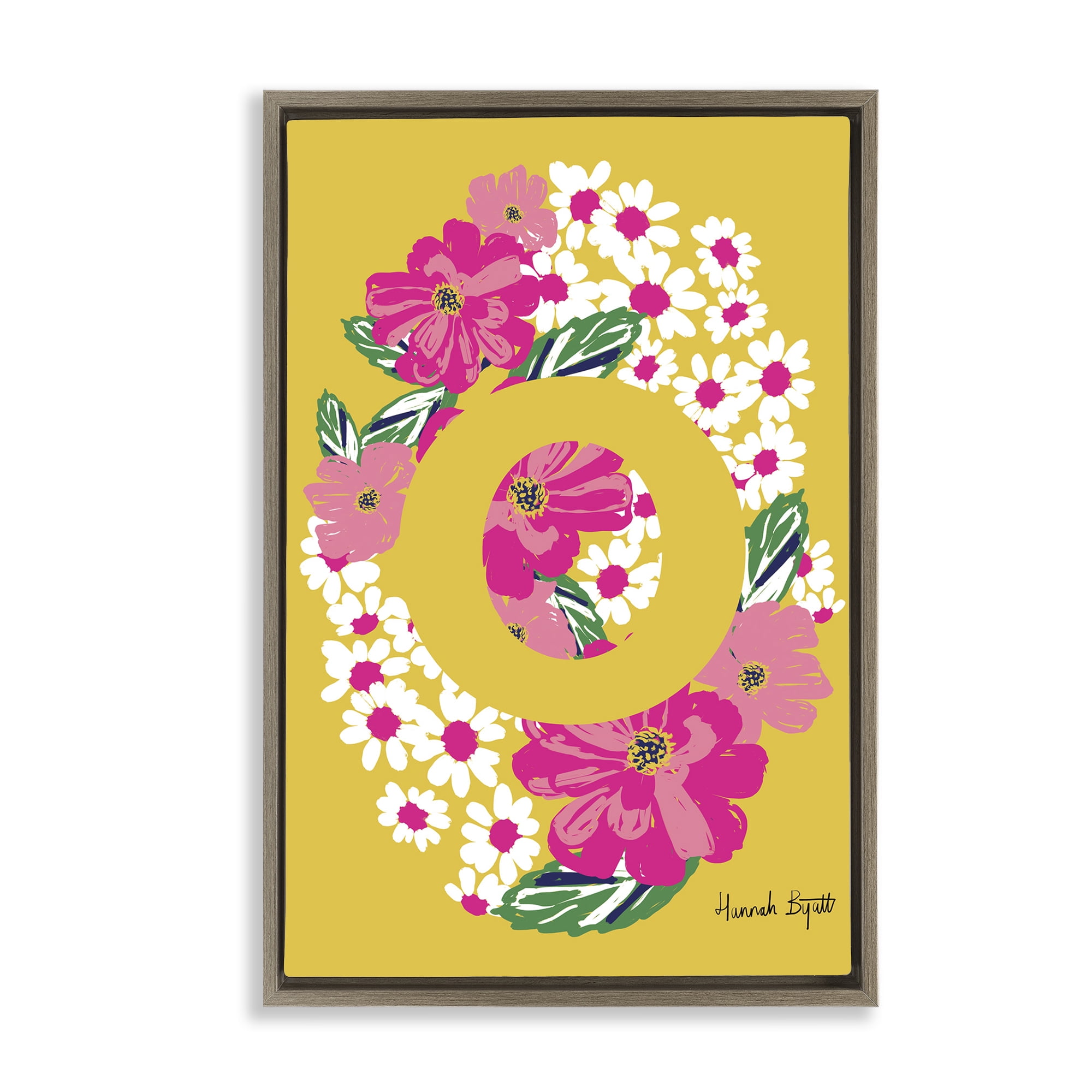Stupell Industries Floral Bloom Letter O Botanical & Floral Painting Brown Floater Framed Art Print Wall Art, 17 x 25