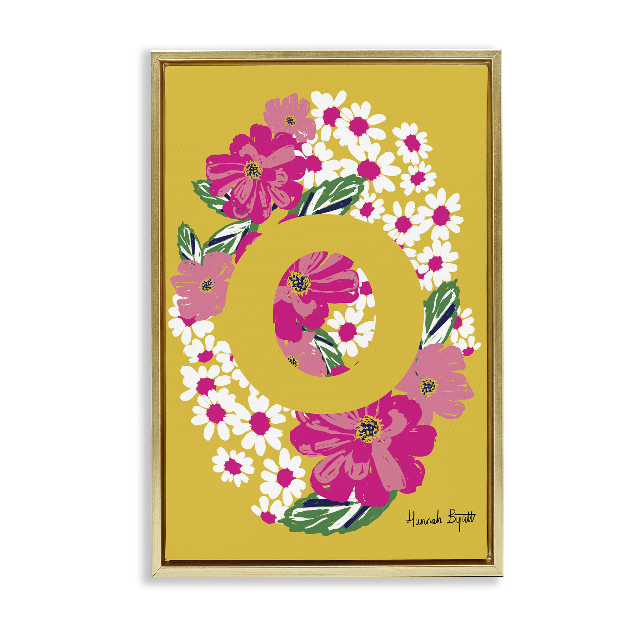 Stupell Industries Floral Bloom Letter O Botanical & Floral Painting Gold Floater Framed Art Print Wall Art, 17 x 25