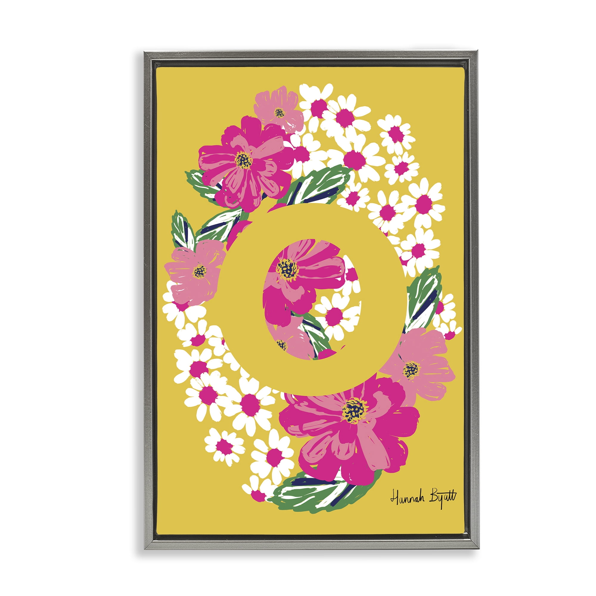 Stupell Industries Floral Bloom Letter O Botanical & Floral Painting Gray Floater Framed Art Print Wall Art, 17 x 25