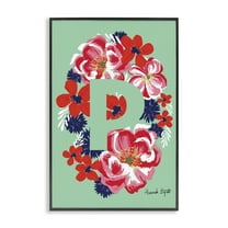 Stupell Industries Floral Bloom Letter P Botanical & Floral Painting Black Framed Art Print Wall Art, 12 x 18