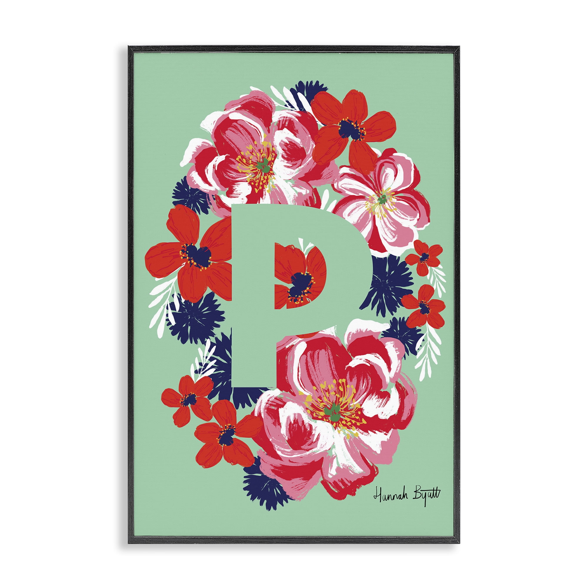 Stupell Industries Floral Bloom Letter P Botanical & Floral Painting Black Framed Art Print Wall Art, 16 x 24