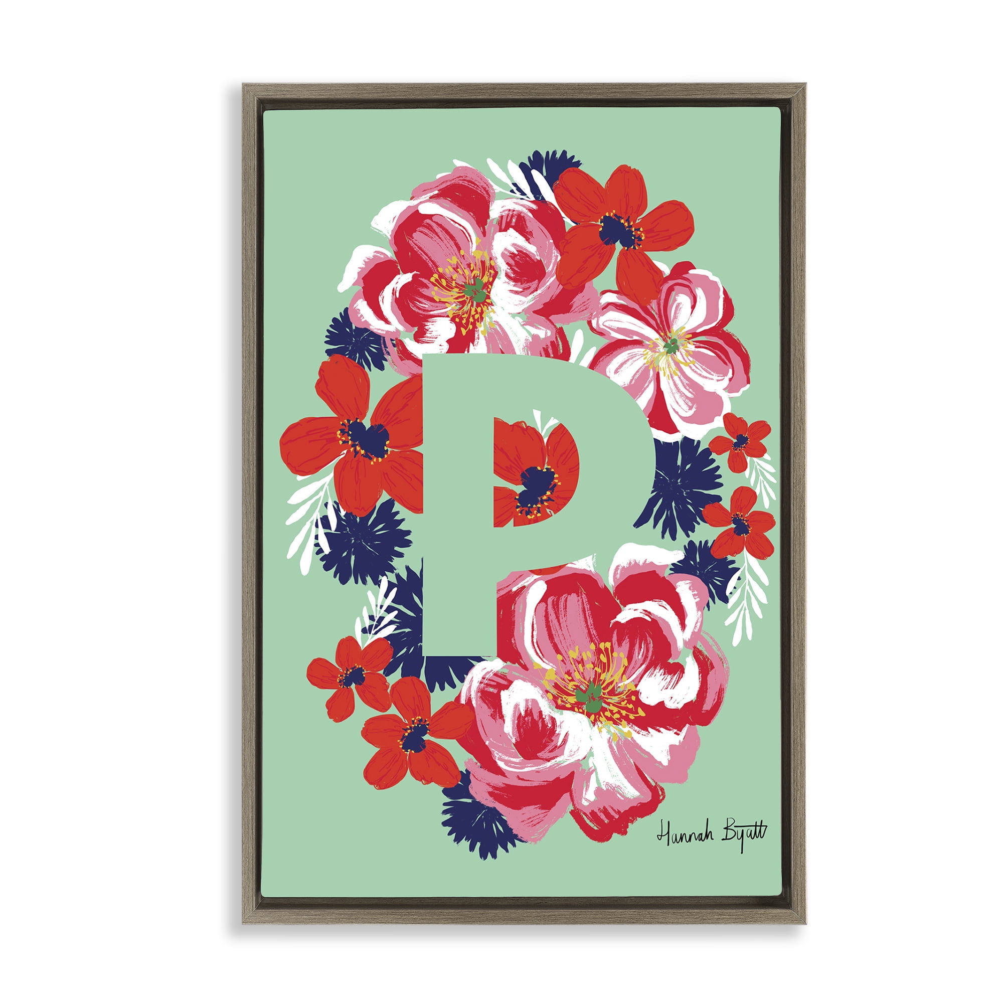Stupell Industries Floral Bloom Letter P Botanical & Floral Painting Brown Floater Framed Art Print Wall Art, 17 x 25
