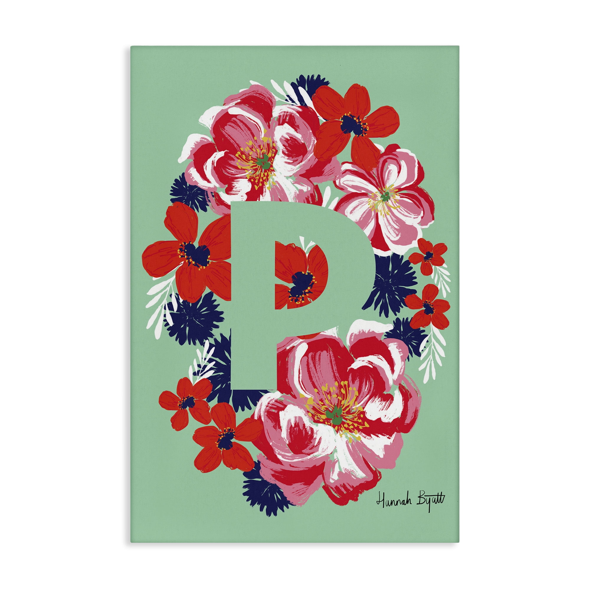 Stupell Industries Floral Bloom Letter P Botanical & Floral Painting Gallery Wrapped Canvas Art Print Wall Art, 30 x 45