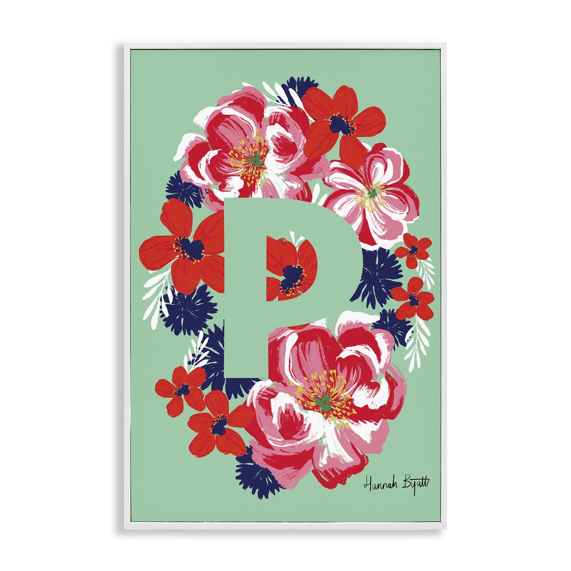 Stupell Industries Floral Bloom Letter P Botanical & Floral Painting White Framed Art Print Wall Art, 20 x 30