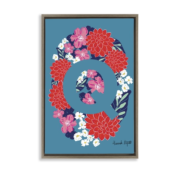 Stupell Industries Floral Bloom Letter Q Botanical & Floral Painting Brown Floater Framed Art Print Wall Art, 17 x 25