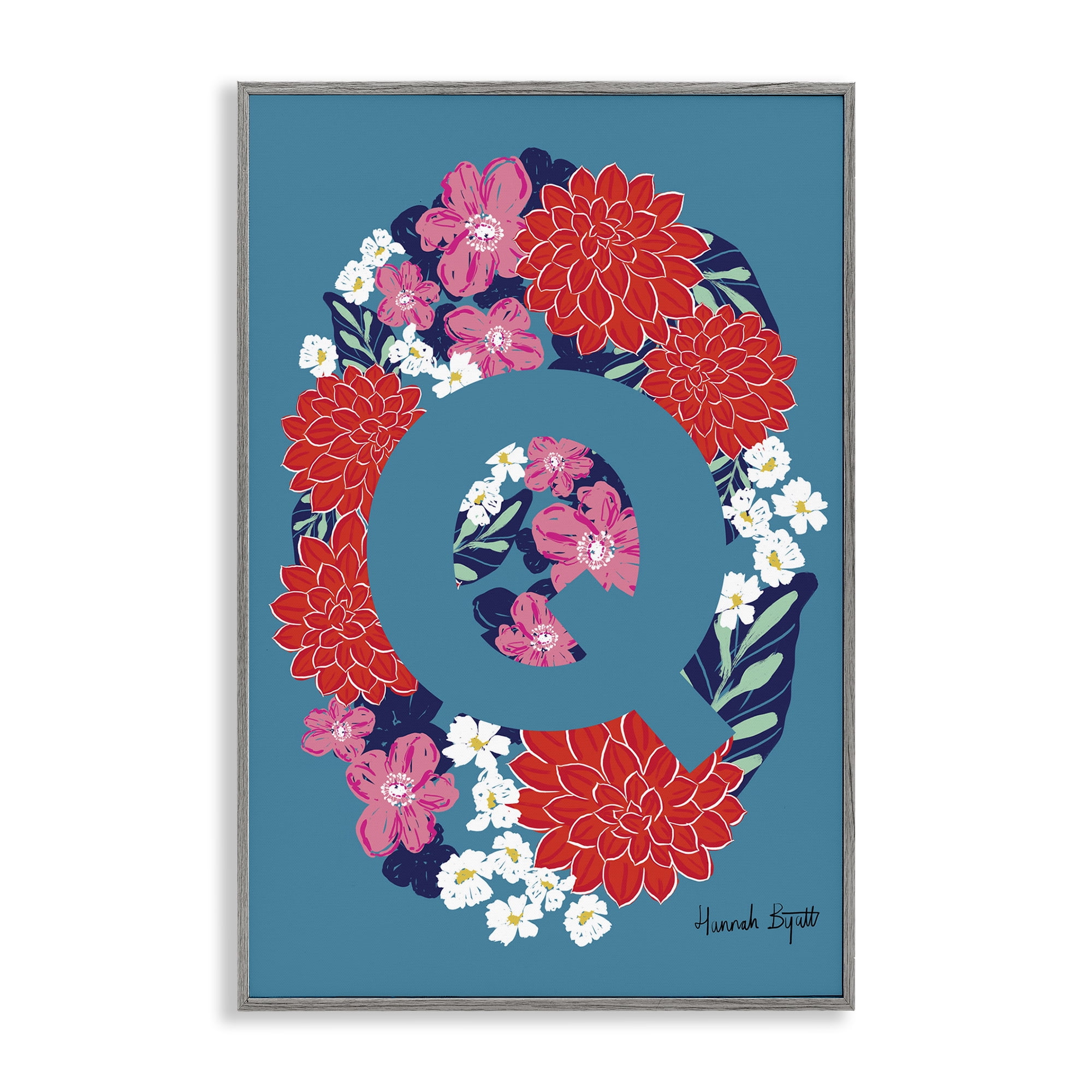 Stupell Industries Floral Bloom Letter Q Botanical & Floral Painting Gray Framed Art Print Wall Art, 16 x 24