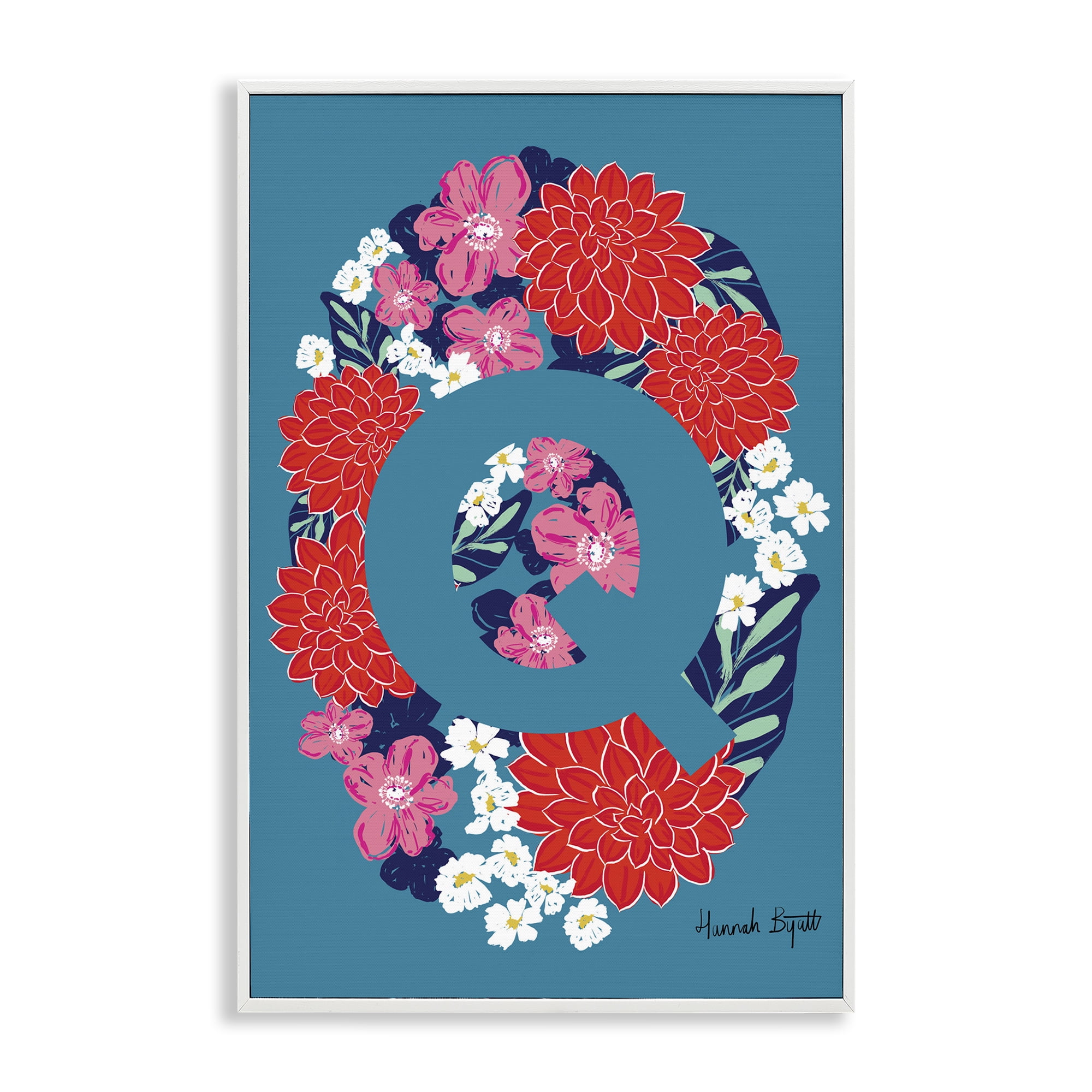 Stupell Industries Floral Bloom Letter Q Botanical & Floral Painting White Framed Art Print Wall Art, 16 x 24