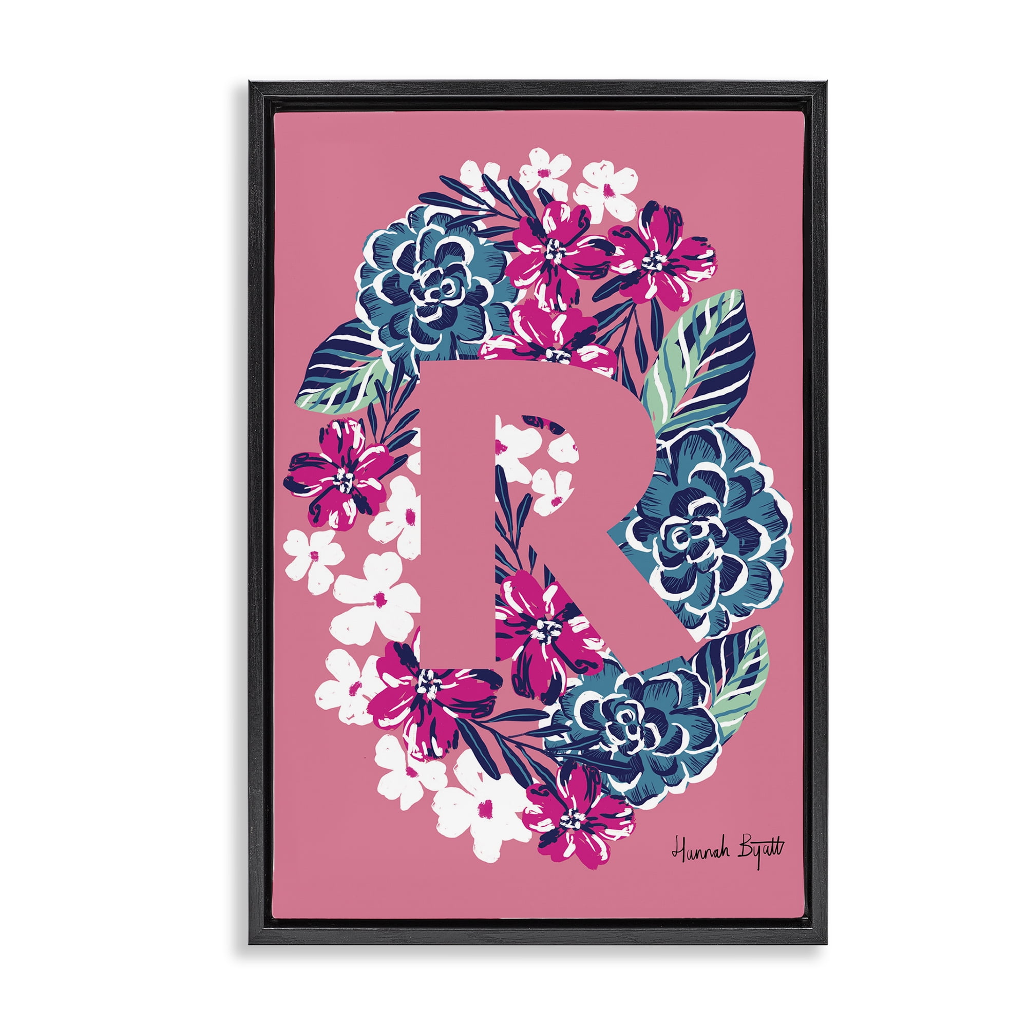 Stupell Industries Floral Bloom Letter R Botanical & Floral Painting Black Floater Framed Art Print Wall Art, 21 x 31