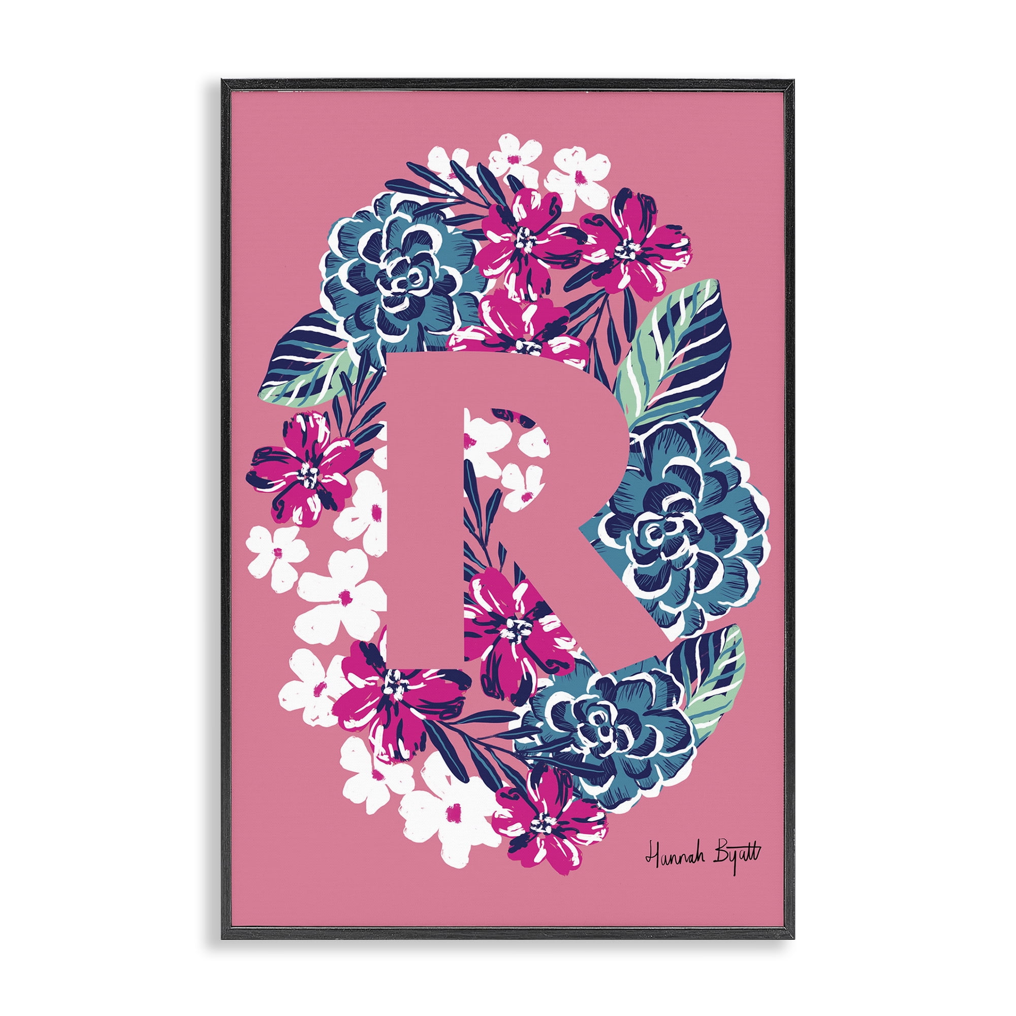 Stupell Industries Floral Bloom Letter R Botanical & Floral Painting Black Framed Art Print Wall Art, 16 x 24