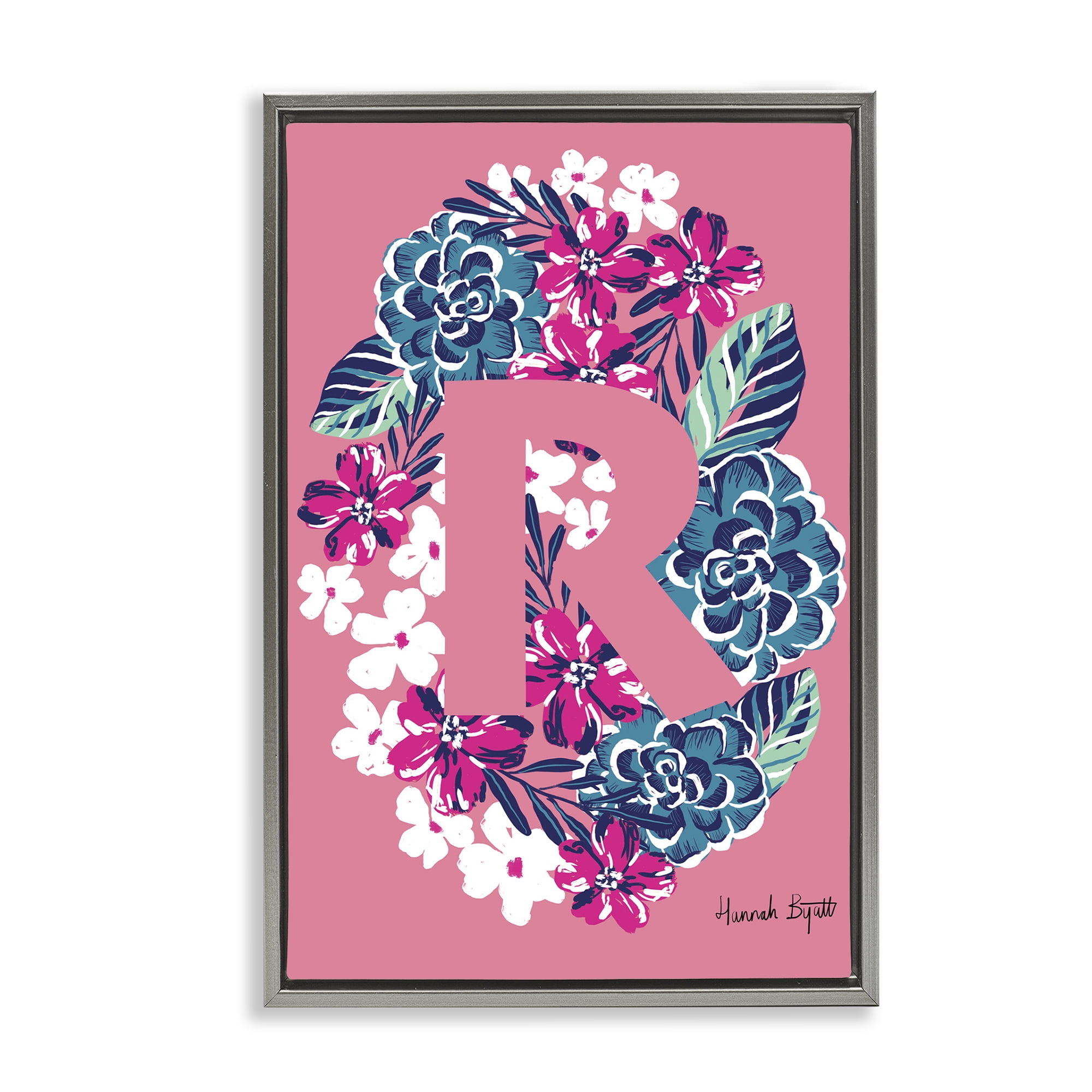 Stupell Industries Floral Bloom Letter R Botanical & Floral Painting Gray Floater Framed Art Print Wall Art, 21 x 31
