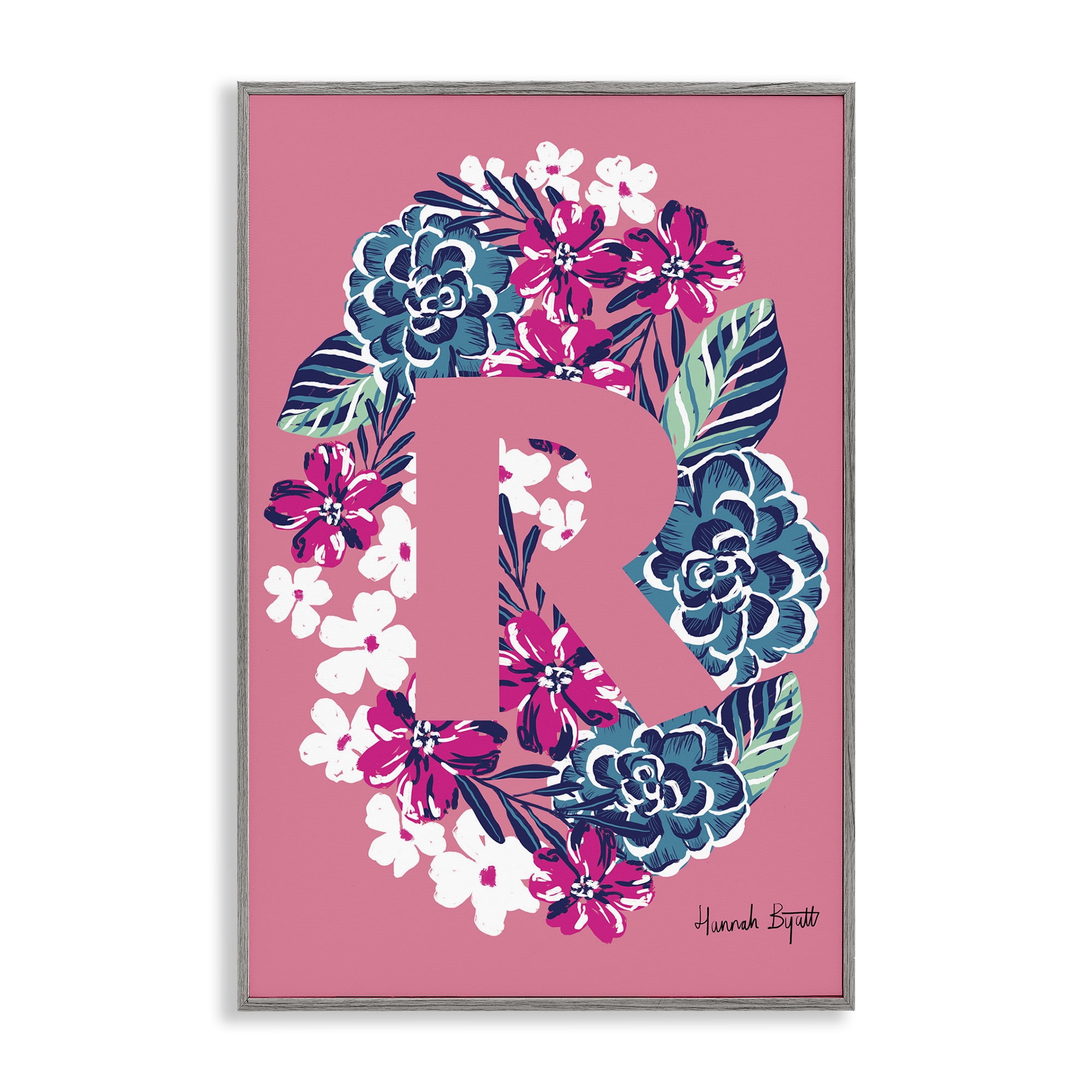 Stupell Industries Floral Bloom Letter R Botanical & Floral Painting Gray Framed Art Print Wall Art, 20 x 30
