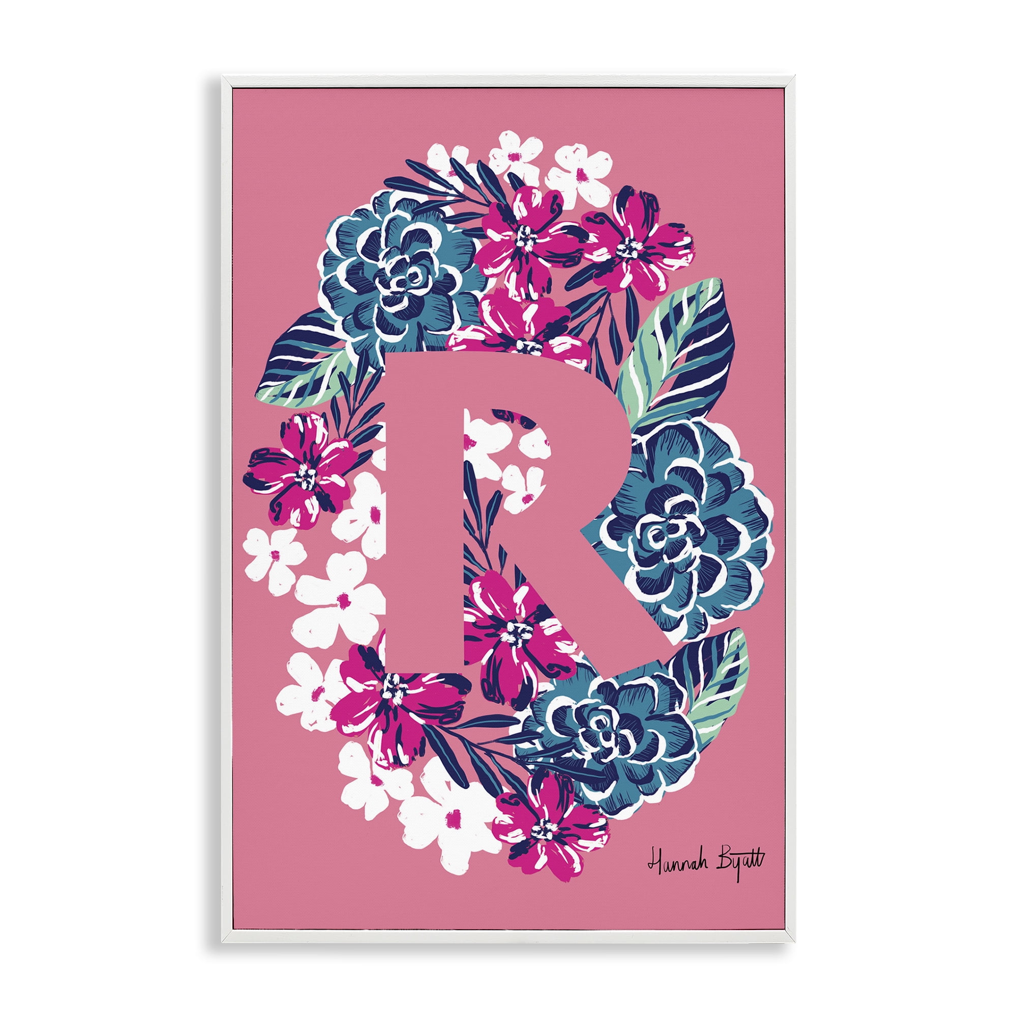 Stupell Industries Floral Bloom Letter R Botanical & Floral Painting White Framed Art Print Wall Art, 16 x 24
