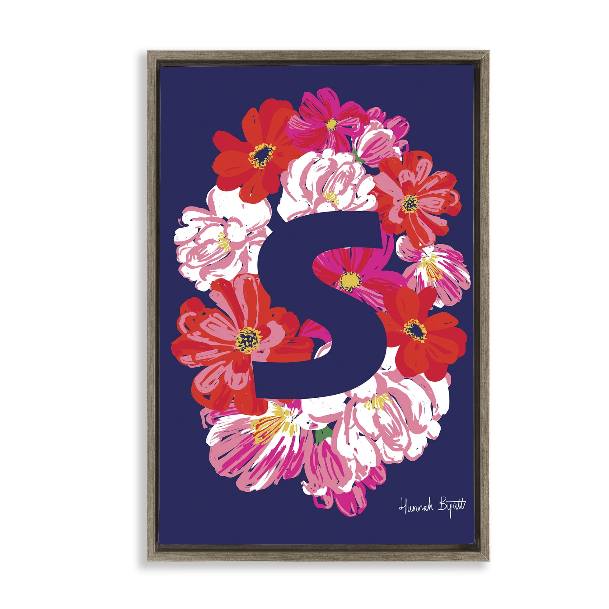 Stupell Industries Floral Bloom Letter S Botanical & Floral Painting Brown Floater Framed Art Print Wall Art, 21 x 31