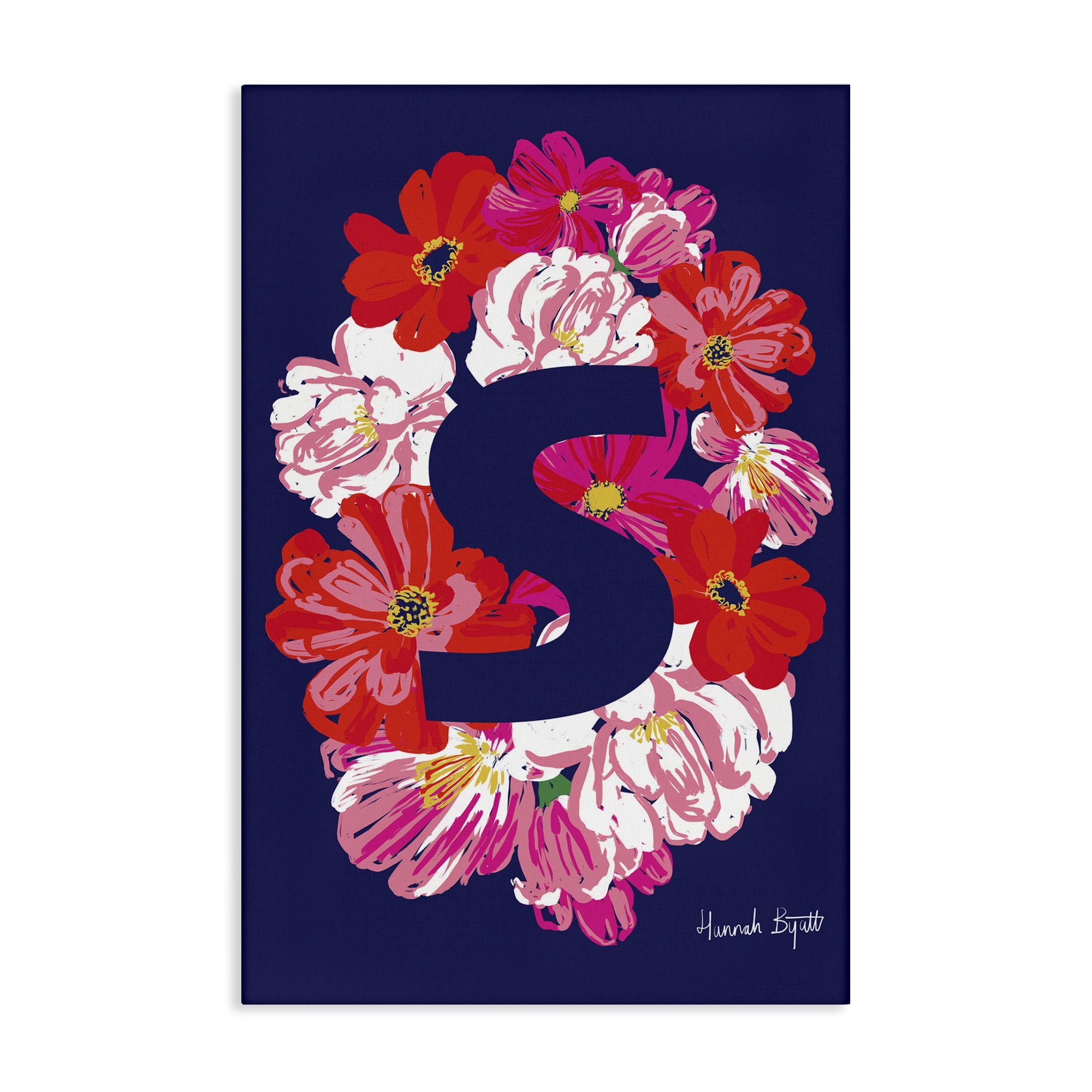 Stupell Industries Floral Bloom Letter S Botanical & Floral Painting Gallery Wrapped Canvas Art Print Wall Art, 24 x 36