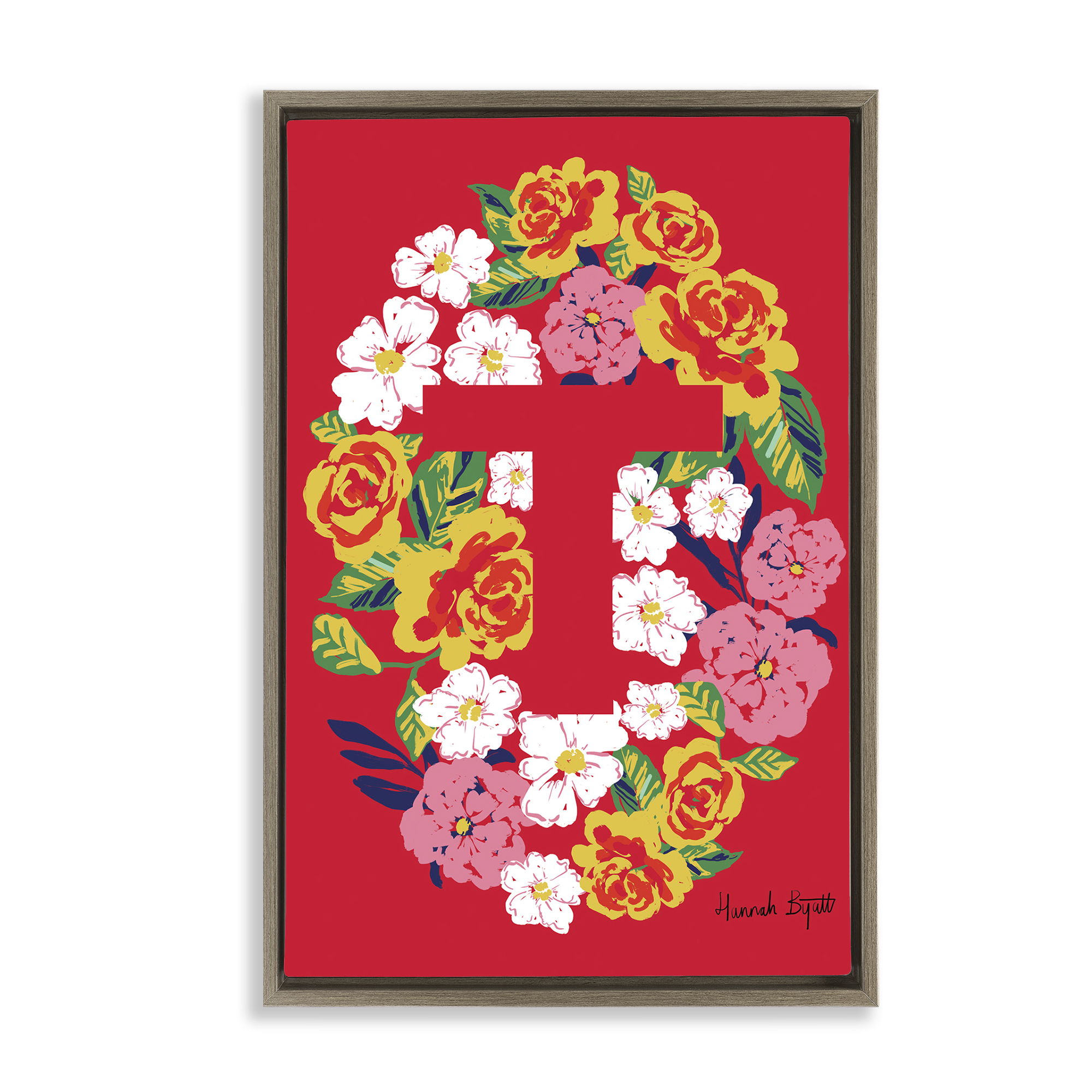 Stupell Industries Floral Bloom Letter T Botanical & Floral Painting Brown Floater Framed Art Print Wall Art, 21 x 31