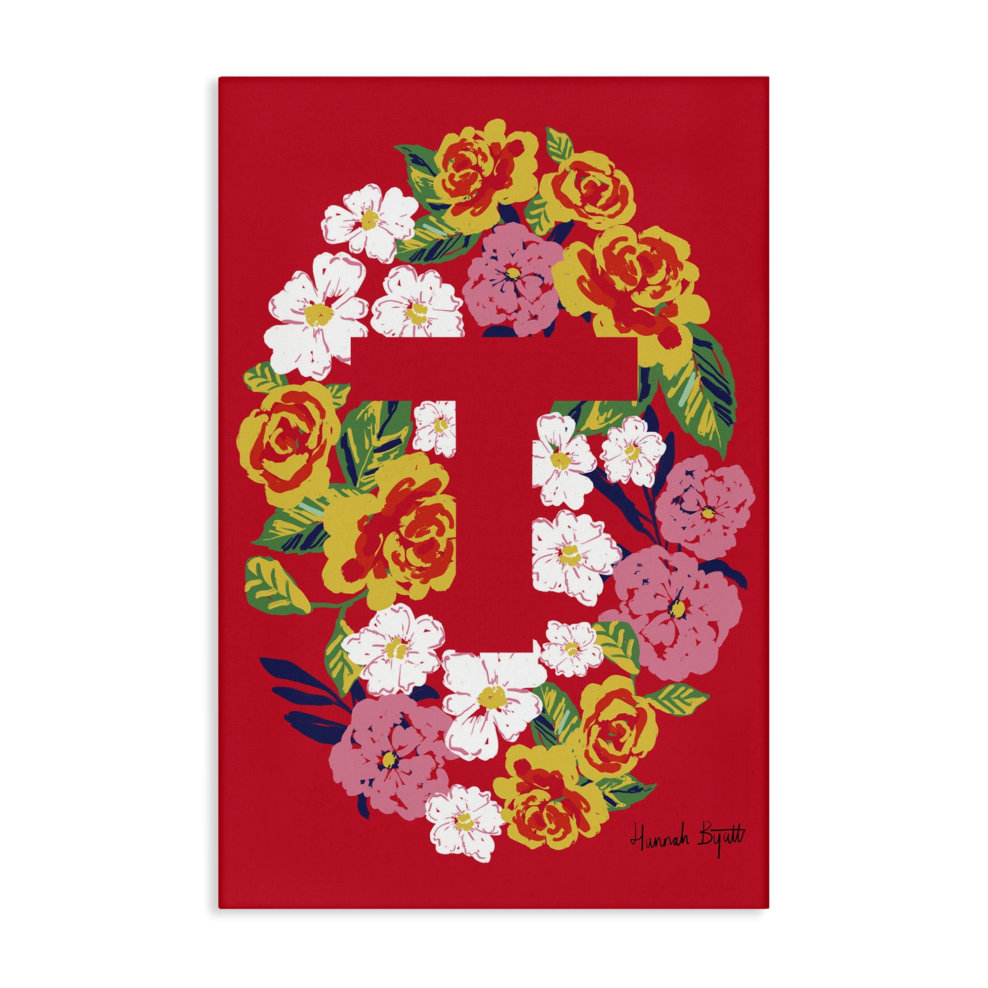 Stupell Industries Floral Bloom Letter T Botanical & Floral Painting Gallery Wrapped Canvas Art Print Wall Art, 24 x 36