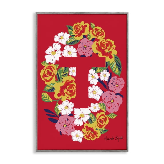 Stupell Industries Eclectic Floral Bloom Letter T Gray Framed Giclee Art, 20 x 30, by Hannah Byatt