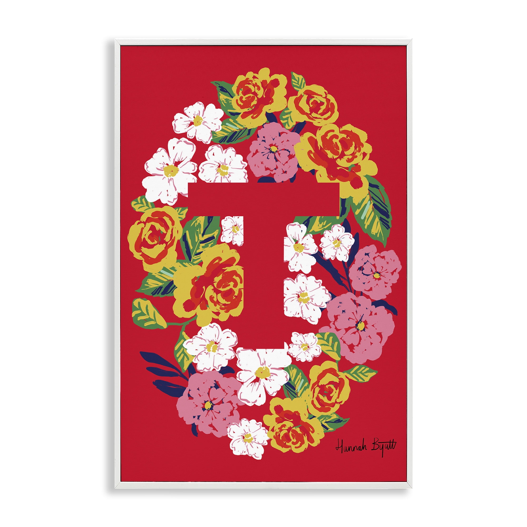 Stupell Industries Floral Bloom Letter T Botanical & Floral Painting White Framed Art Print Wall Art, 20 x 30