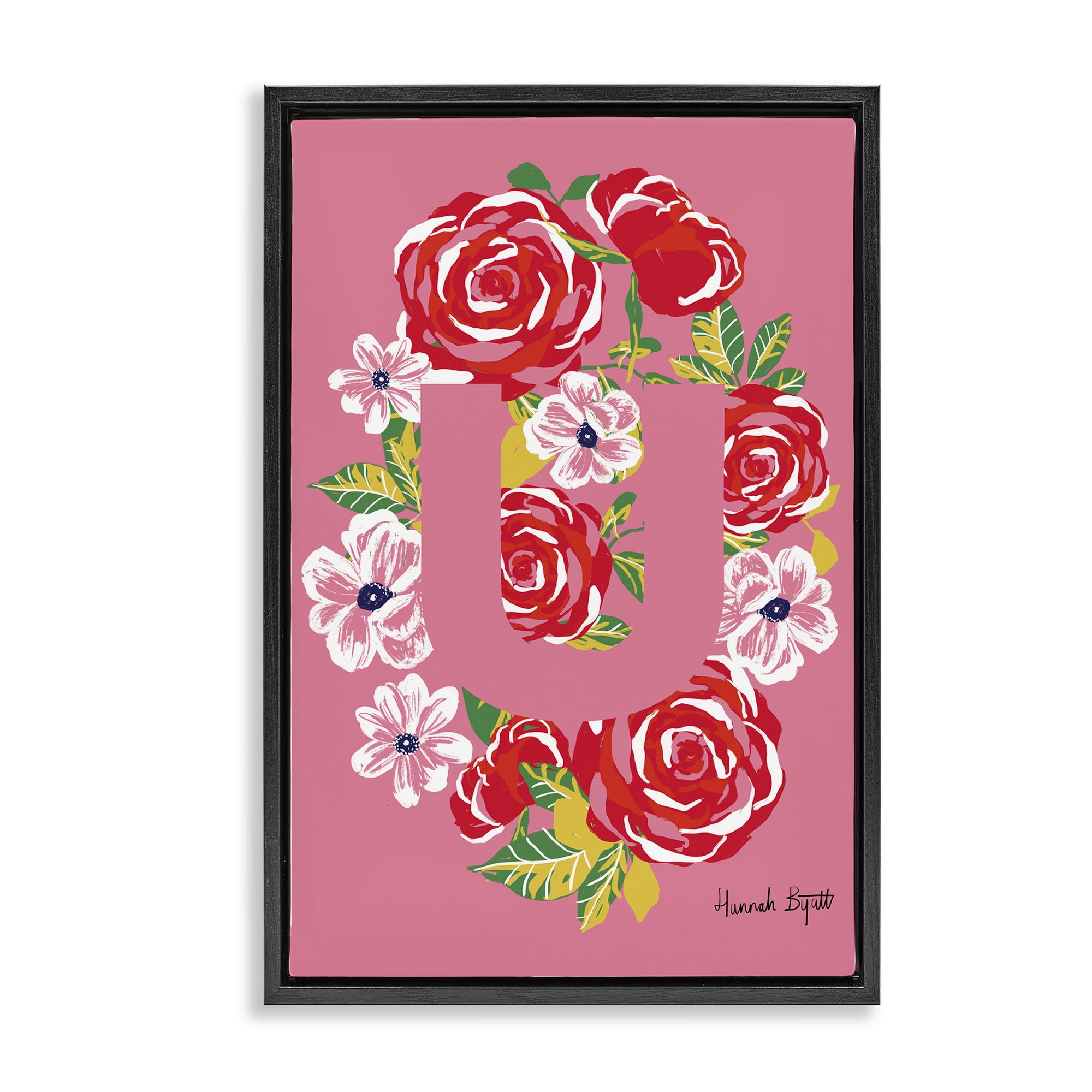 Stupell Industries Floral Bloom Letter U Botanical & Floral Painting Black Floater Framed Art Print Wall Art, 21 x 31