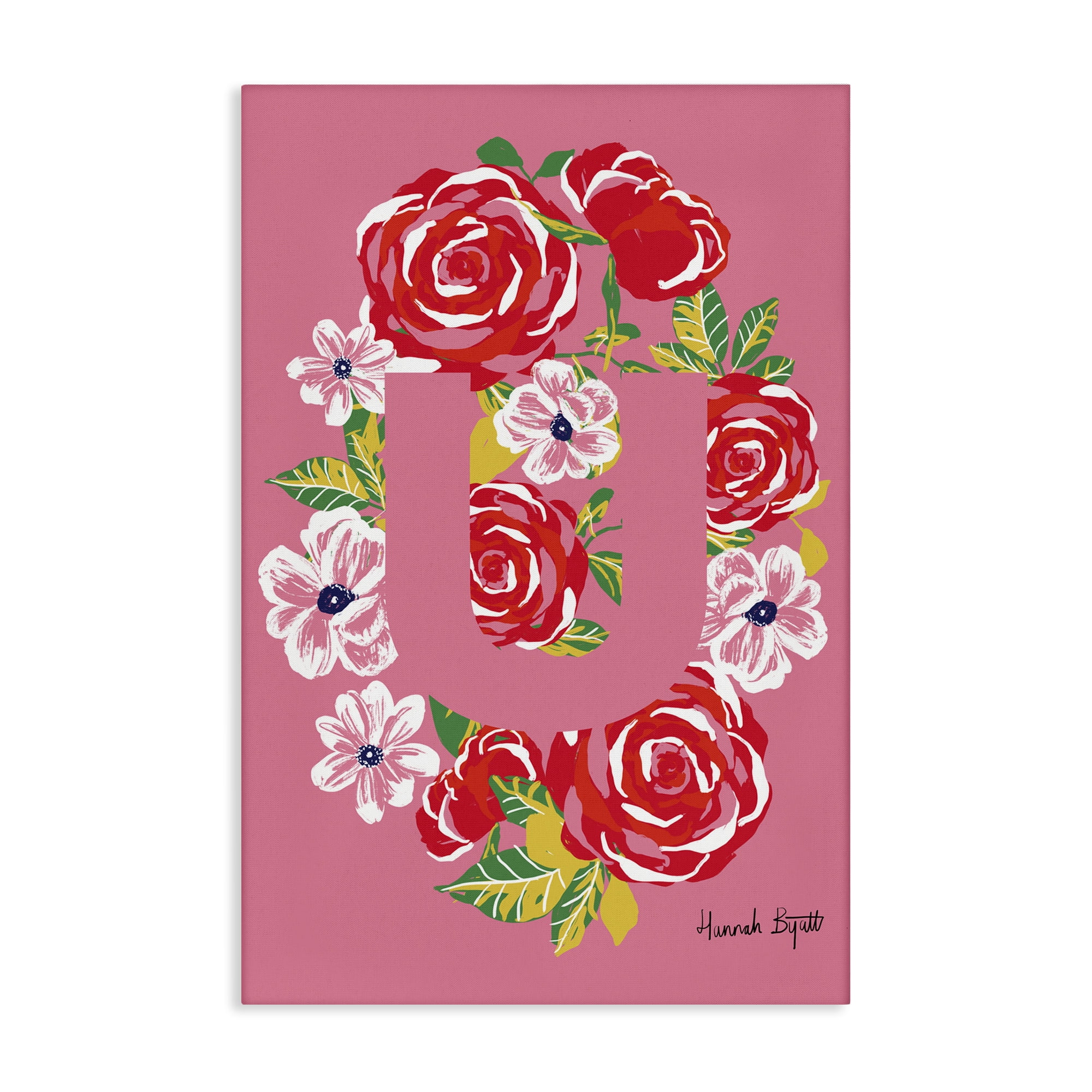 Stupell Industries Floral Bloom Letter U Botanical & Floral Painting Gallery Wrapped Canvas Art Print Wall Art, 30 x 45