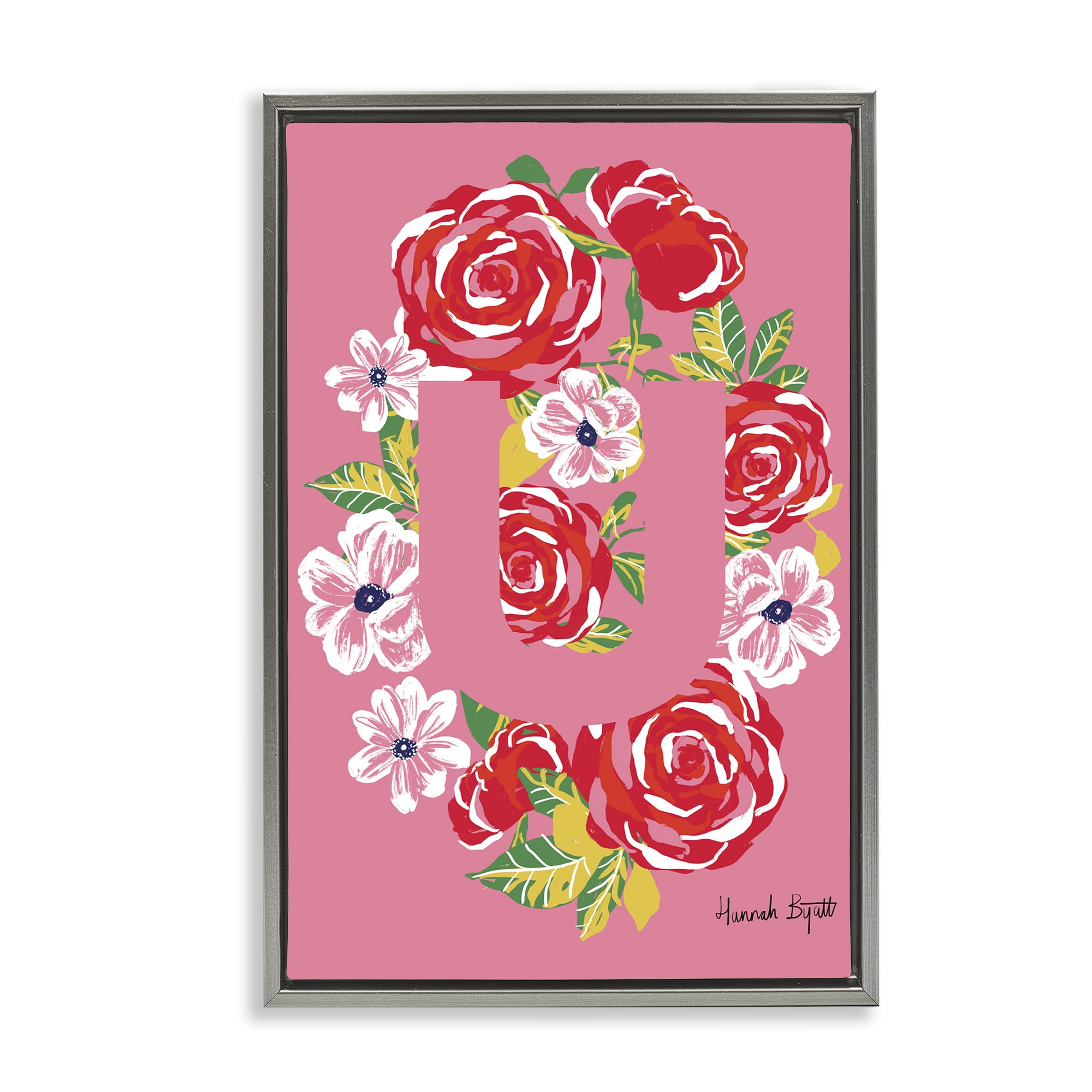 Stupell Industries Floral Bloom Letter U Botanical & Floral Painting Gray Floater Framed Art Print Wall Art, 21 x 31