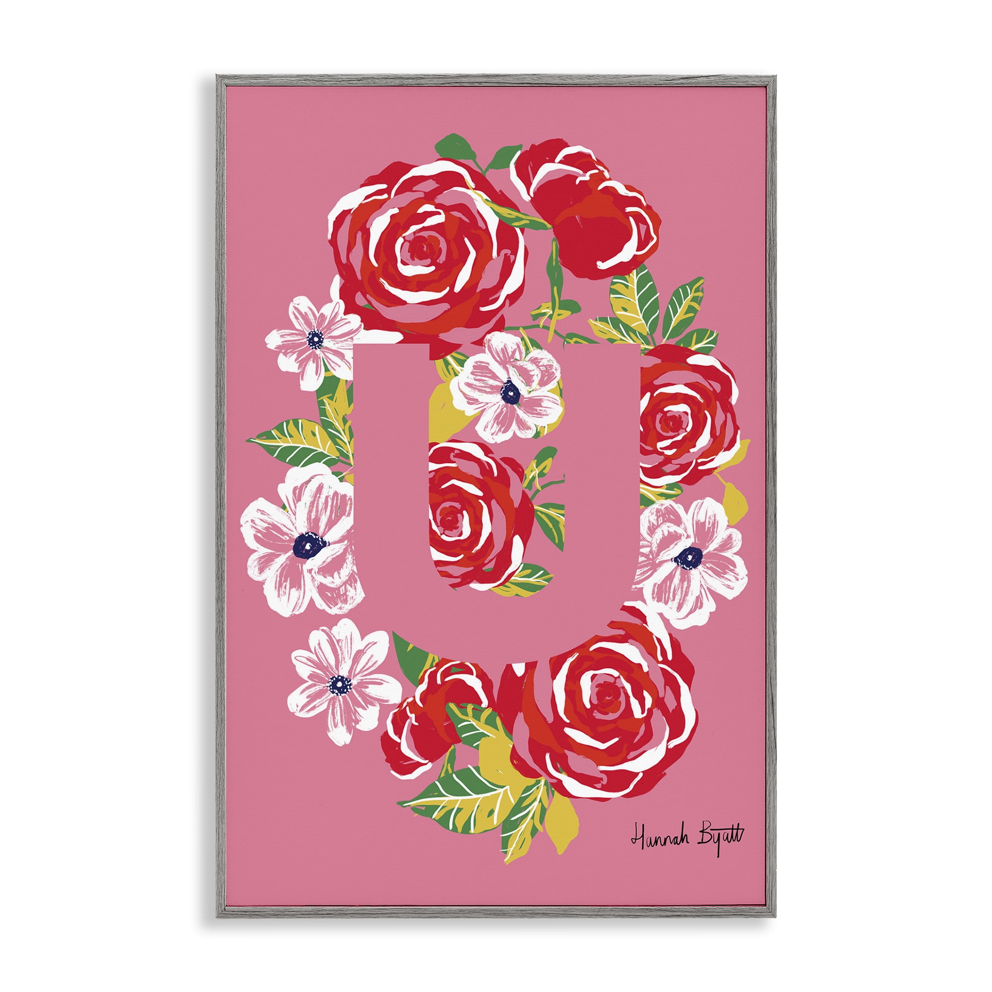 Stupell Industries Floral Bloom Letter U Botanical & Floral Painting Gray Framed Art Print Wall Art, 20 x 30
