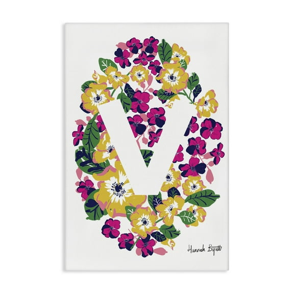 Stupell Industries Floral Bloom Letter V Botanical & Floral Painting Gallery Wrapped Canvas Art Print Wall Art, 16 x 24