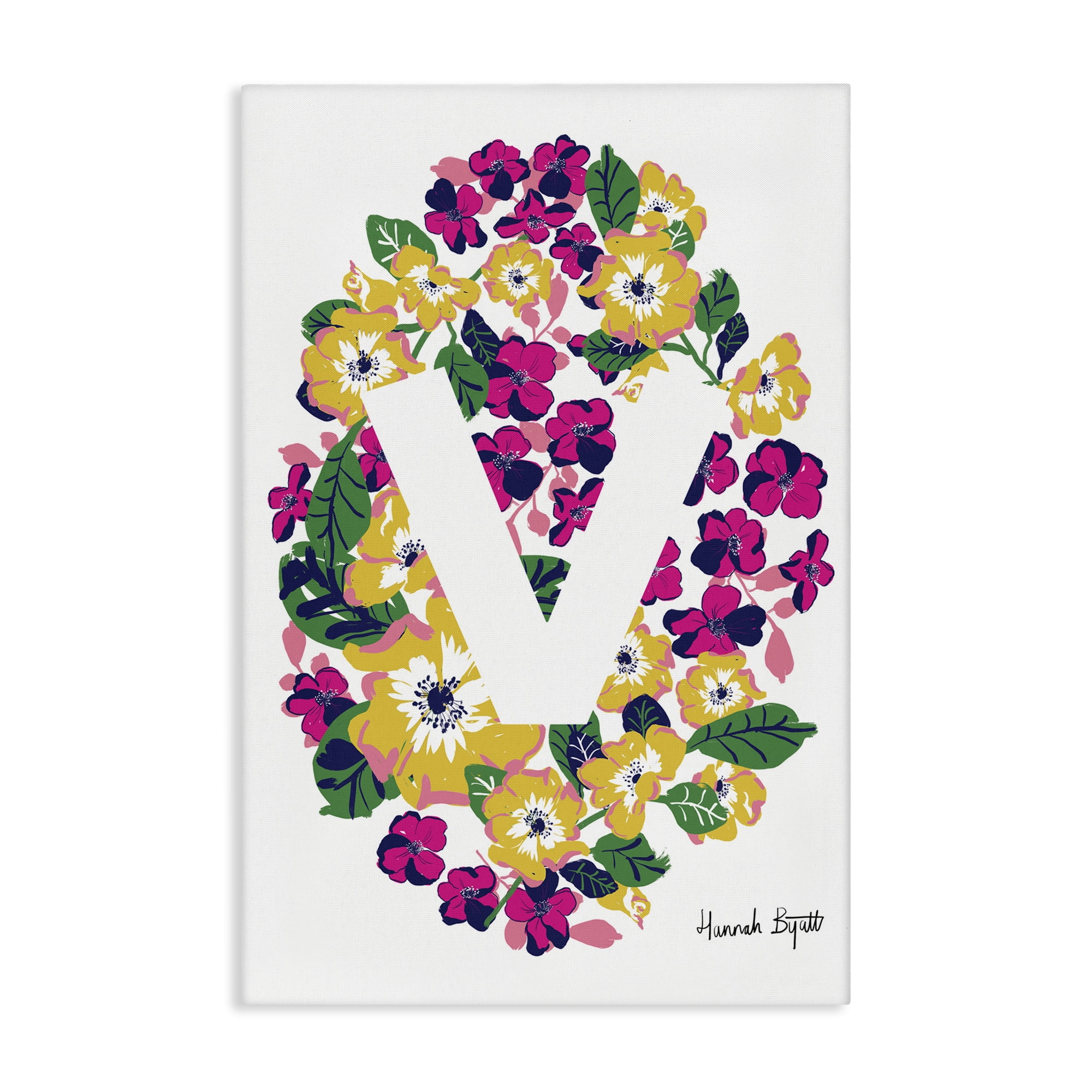 Stupell Industries Floral Bloom Letter V Botanical & Floral Painting Gallery Wrapped Canvas Art Print Wall Art, 20 x 30