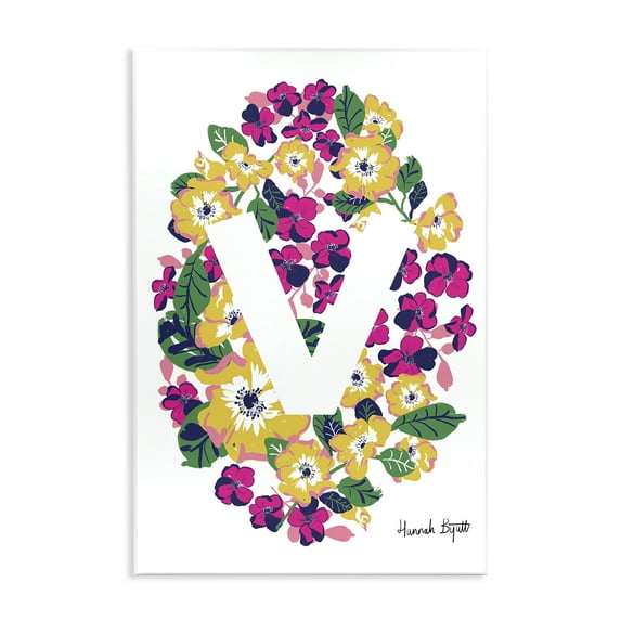 Stupell Industries Floral Bloom Letter V Botanical & Floral Painting Unframed Art Print Wall Art, 13 x 19