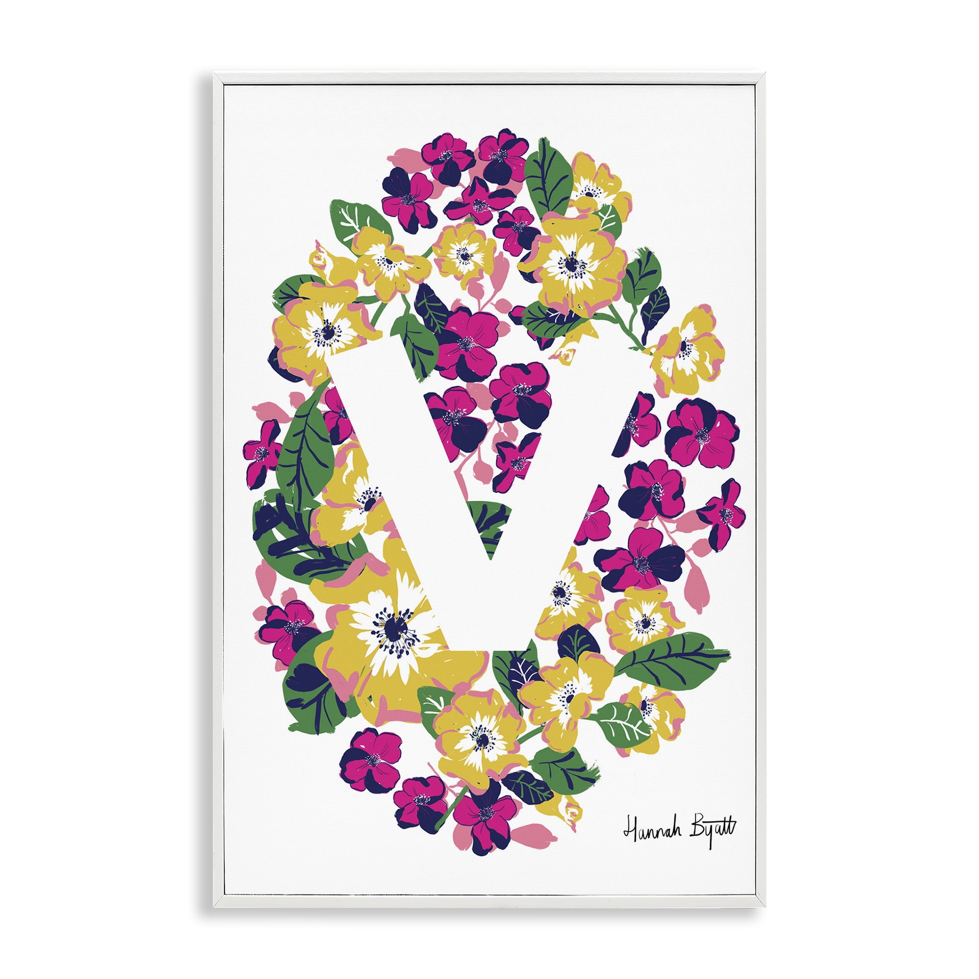 Stupell Industries Floral Bloom Letter V Botanical & Floral Painting White Framed Art Print Wall Art, 16 x 24