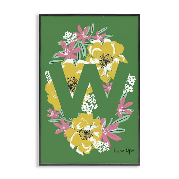 Stupell Industries Floral Bloom Letter W Botanical & Floral Painting Black Framed Art Print Wall Art, 12 x 18