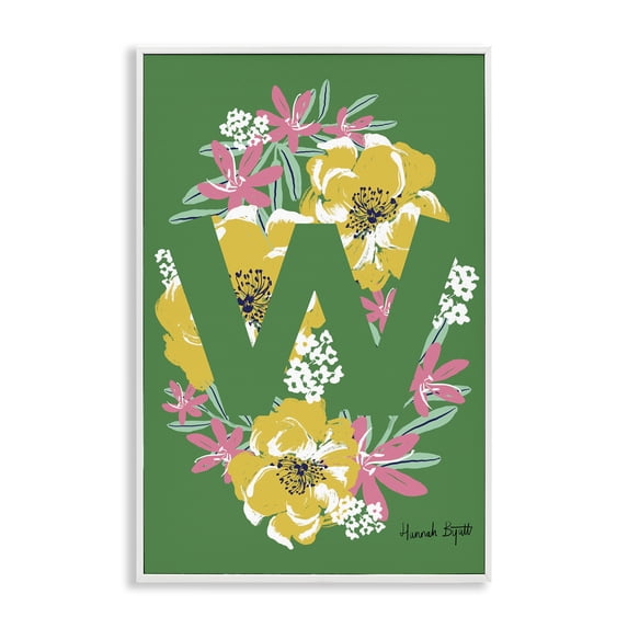 Stupell Industries Floral Bloom Letter W Botanical & Floral Painting White Framed Art Print Wall Art, 16 x 24